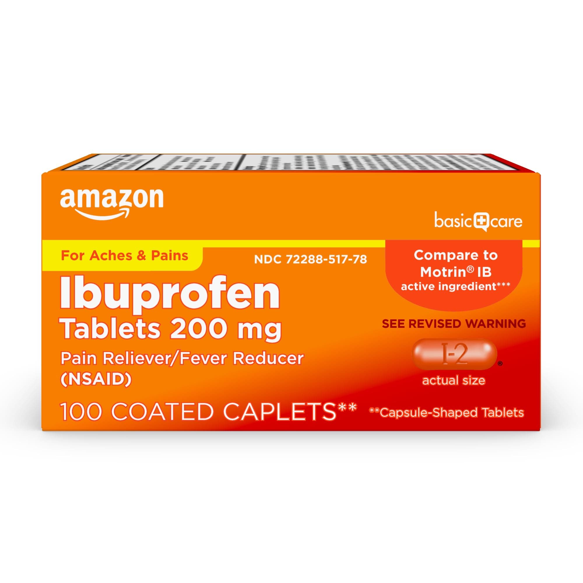 Amazon Basic Care Ibuprofen Tablets, 200 mg, Pain Reliever/Fever Reducer for Headache, Backache, Menstrual Pain and Body Aches, 100 Count