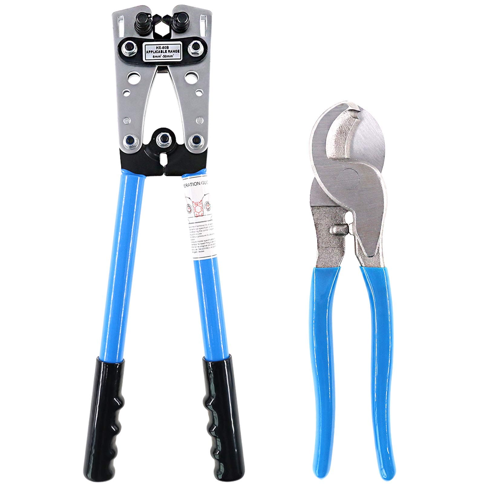 2Pcs Wire Crimper Terminal Crimping Tool Cable Lug Crimper Cu/Al Terminal Ratchet Electrician Plier with Cable Cutter for 10, 8, 6, 4, 2, 1/0 AWG Wire Cable Cutting and Crimping