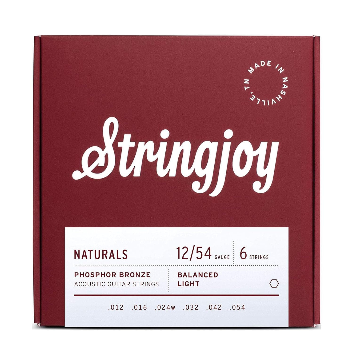 - Stringjoy Naturals 12-54 Balanced Light Gauge guitar strings – Phosphor Bronze Acoustic Guitar Strings - Balanced Tension & Optimal Tone for Lead, Rhythm, or Fingerstyle, Acoustic 6 String Set, 1-Pack
