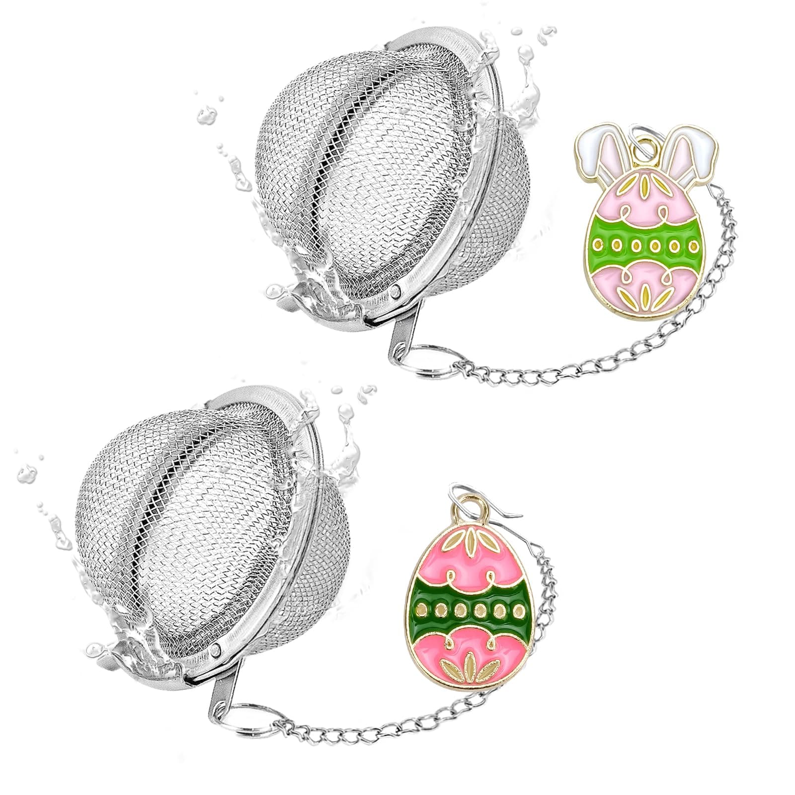 2Pcs Easter Stainless Steel Mesh Tea Infuser, 2.1 inch Tea Ball with Easter Eggs Pendant,Tea Strainer Tea Diffuser Tea Steeper for Filtering Tea,Tea Infusers for Loose Tea (Easter Egg, 2PC)