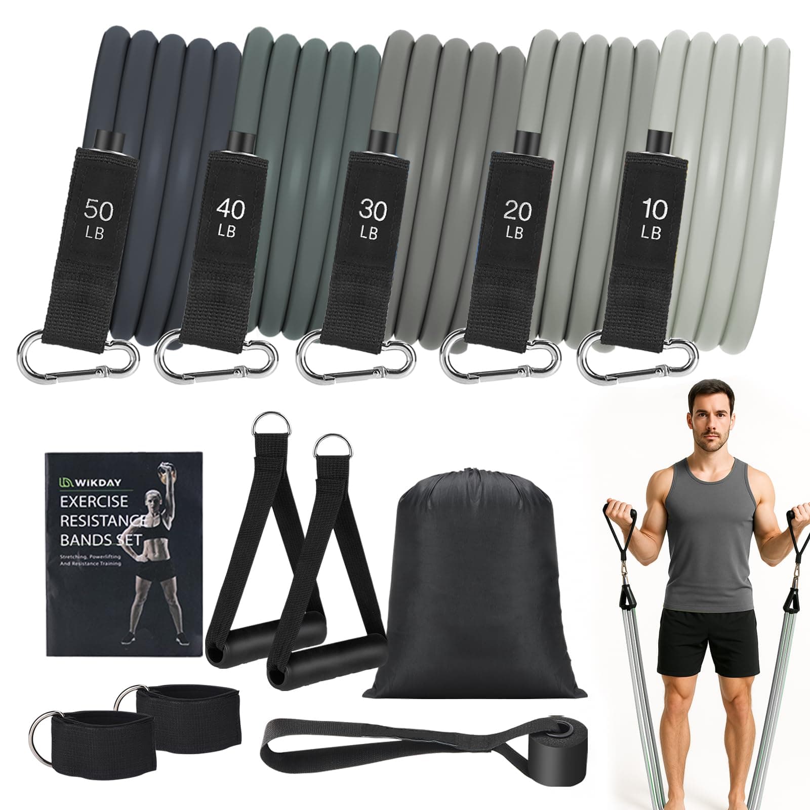 Exercise Resistance Bands with Handles for Working Out Workout Bands Set with Door Anchor for Physical Therapy, Yoga, Pilates