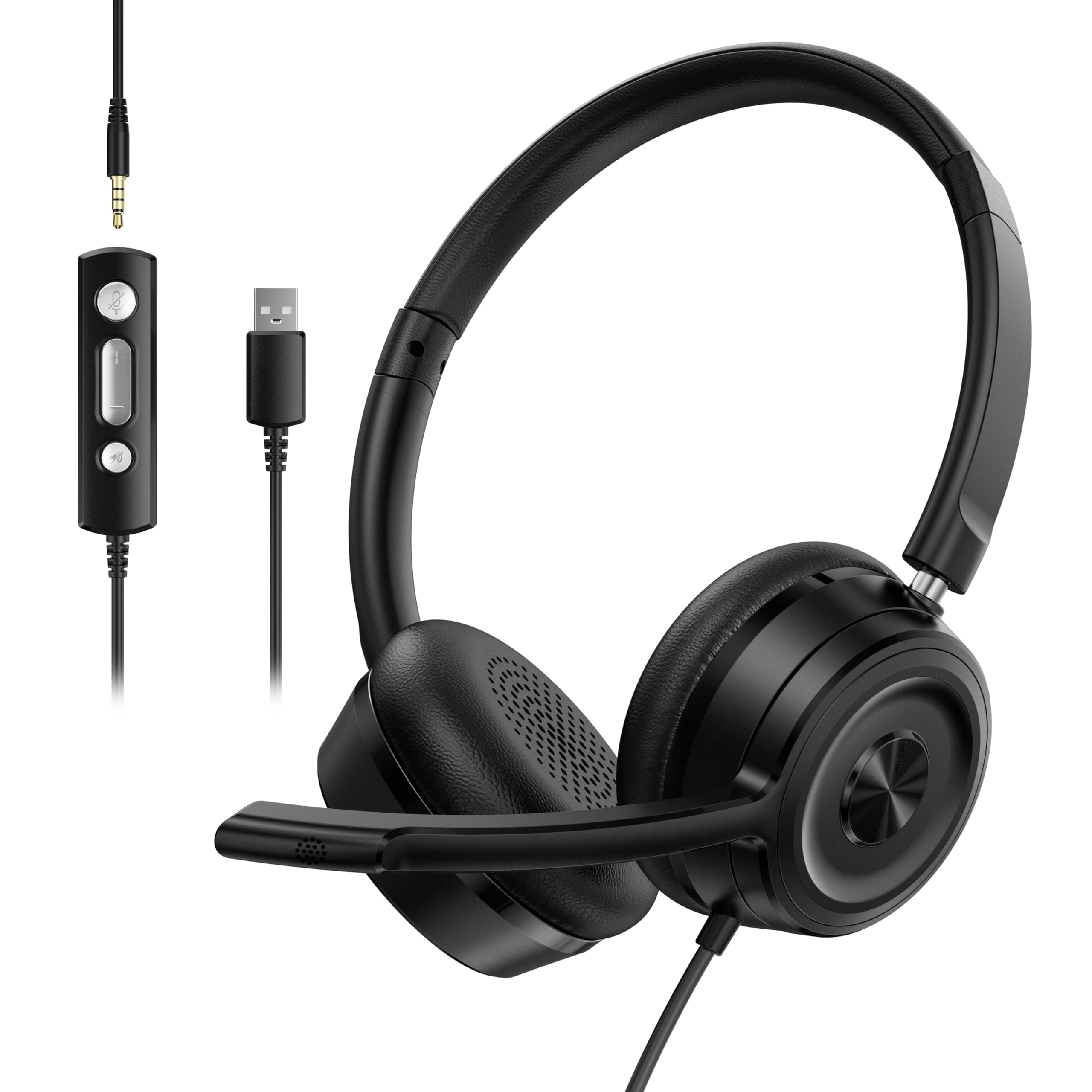 Headset wtih Mic, USB Headset with Microphone for PC, Computer Headset with Noise Canceling Microphone for Laptop, Wired Headset with Mute for Home Office Online Class Skype Zoom Meetings