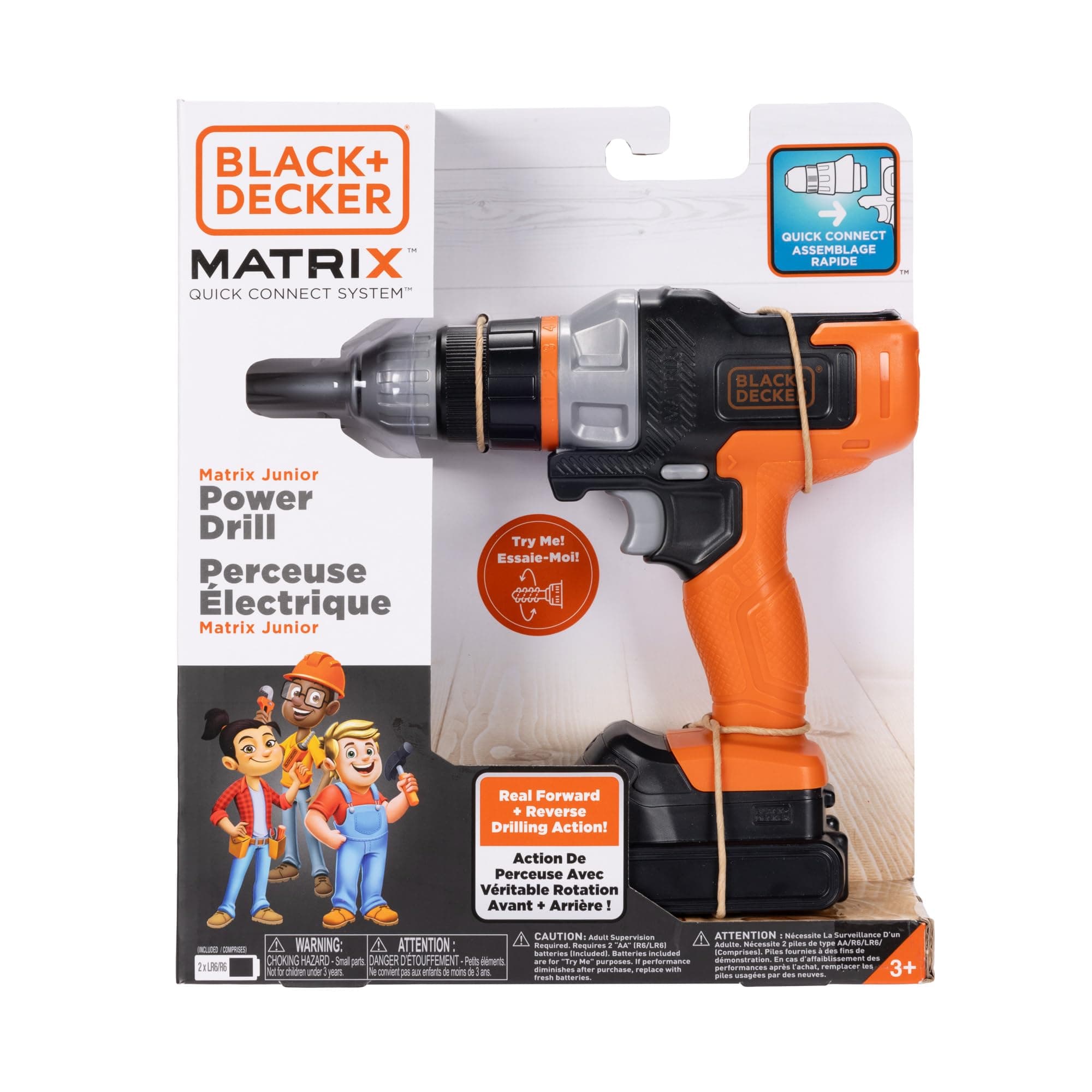 JAKKS Pacific Black+Decker Matrix Jr. Power Drill Kids Tools Play Toy with Forward & Reverse Drilling Action