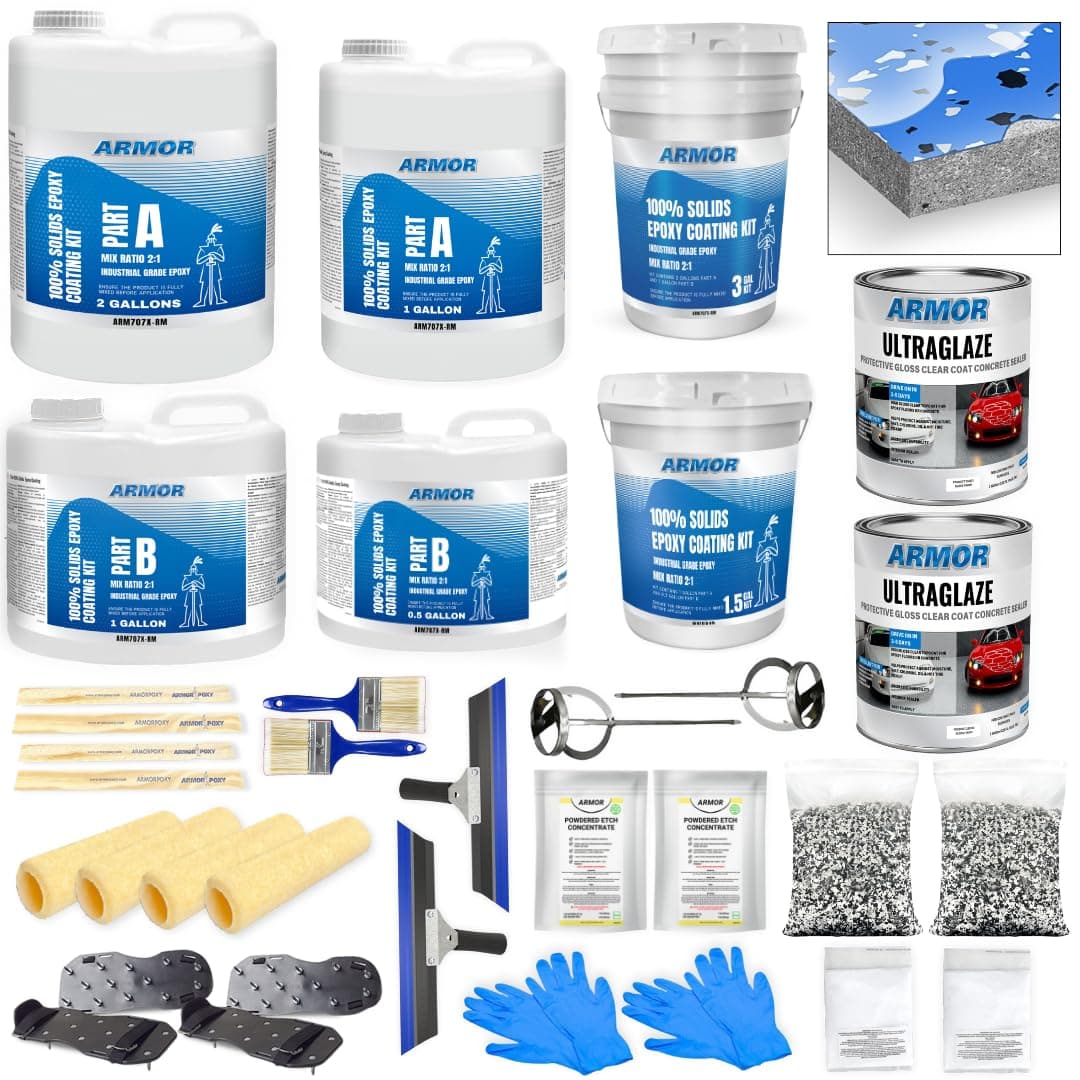 ArmorPoxy Garage Epoxy Floor Kit – 100% Solids - 2 Part Industrial-Grade Coating w/UltraGlaze Topcoat | DIY Slip & Hot Tire Resistant | 900 Sq Ft - Racing Blue - 32 pc kit