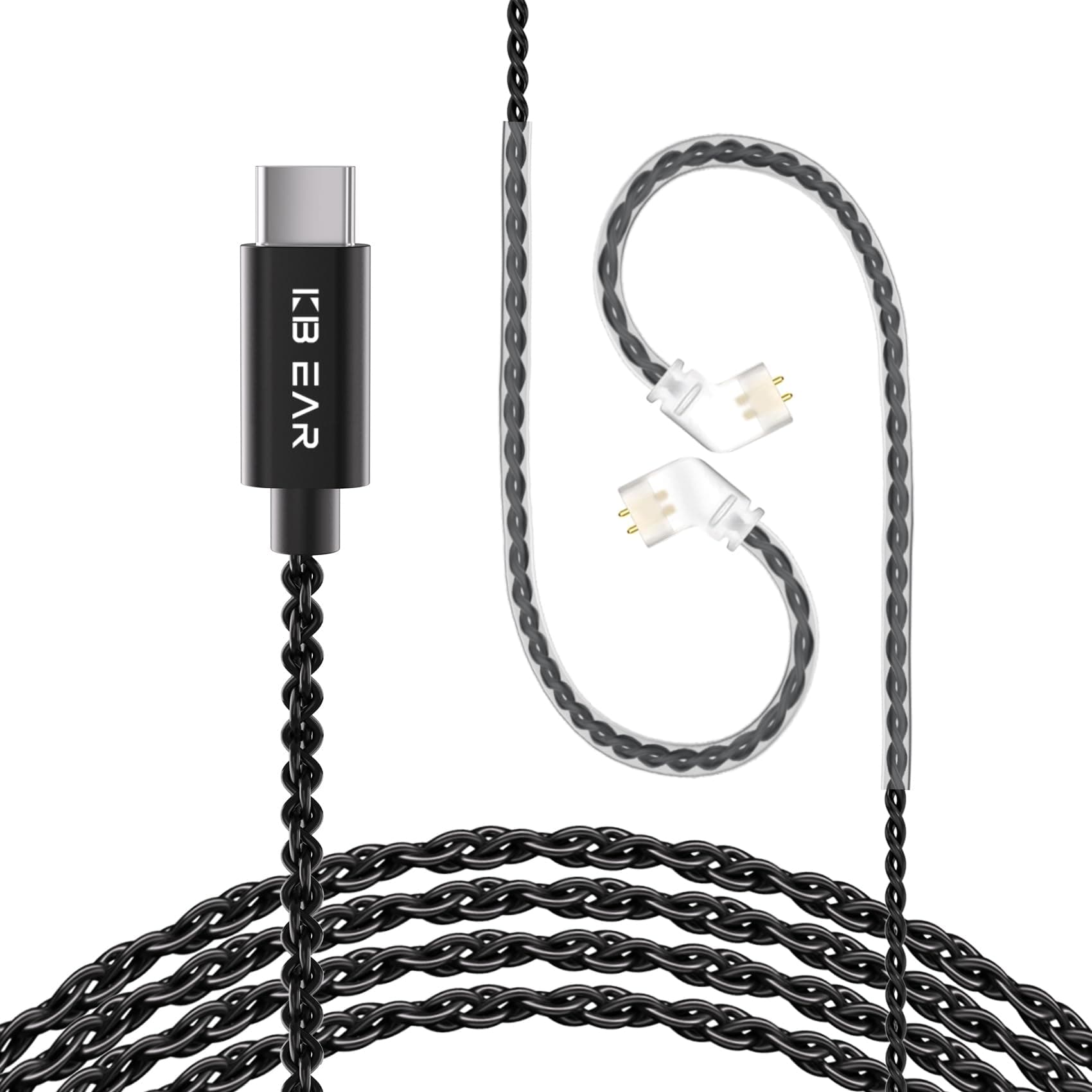 KZ ZS10 Pro IEM Cable, Type-C USB C Earbuds Cable, KBEAR CX01 OFC in Ear Monitor Headphones Cords for ZS12 PRO X, ZSN PRO X, EDX PRO, ZAR, ZA12, Castor,ZAS, CCA CRA (QDC-Pins without Mic, Black, 1.2m)