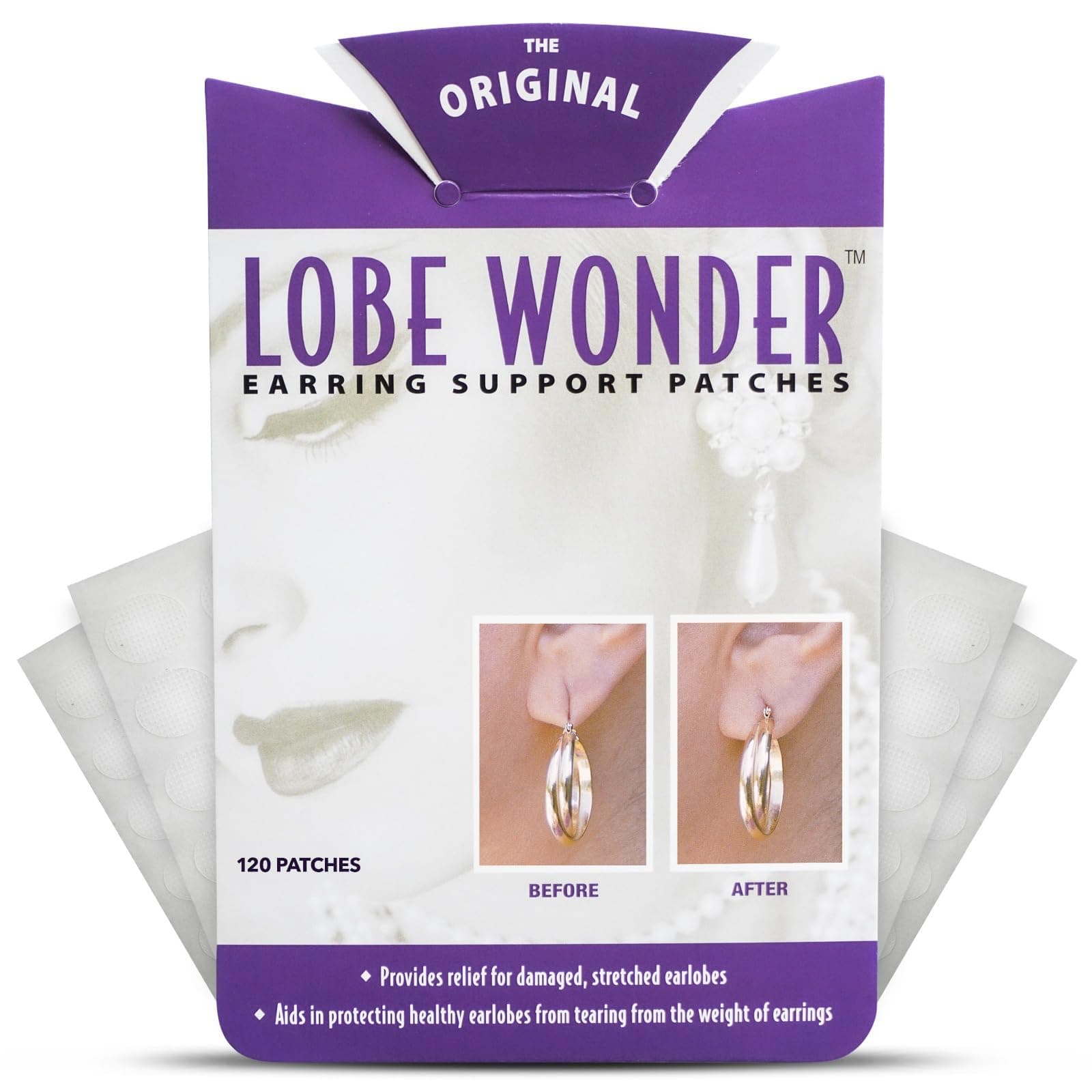 The ORIGINAL Ear Lobe Support Patch for Pierced Ears - Eliminates the Look of Torn or Stretched Piercings - Protects Healthy Ear Lobes from Tearing - 120 Patches - Clear & Latex-Free