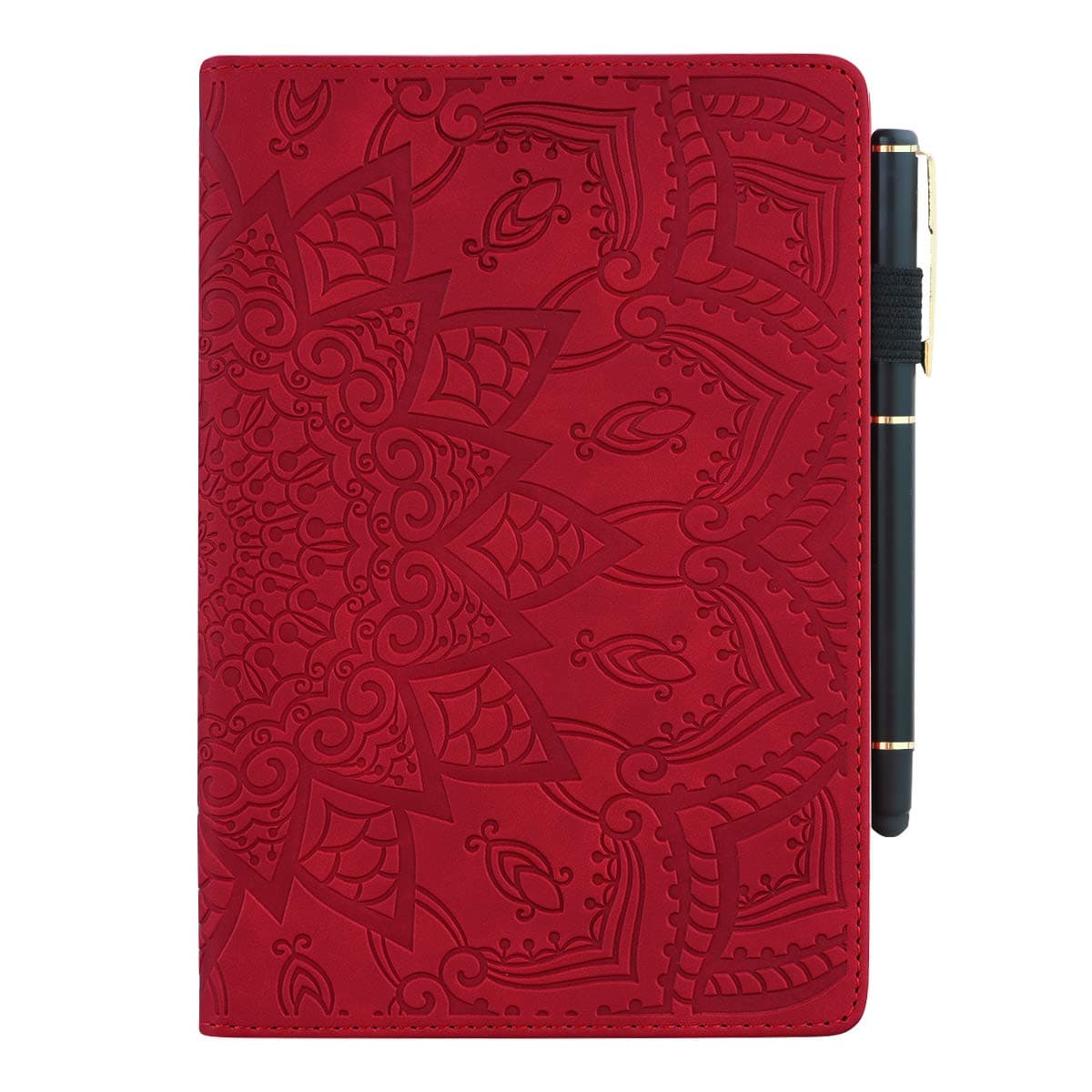 Pefcase for iPad 8th Gen (2020)/ iPad 10.2 inch 7th Gen 2019 / iPad Air 3 10.5 / iPad Pro 10.5 Inch Cover PU Leather Lightweight Slim with Multiple Viewing Angles Card Holders Mandala Flower - RED