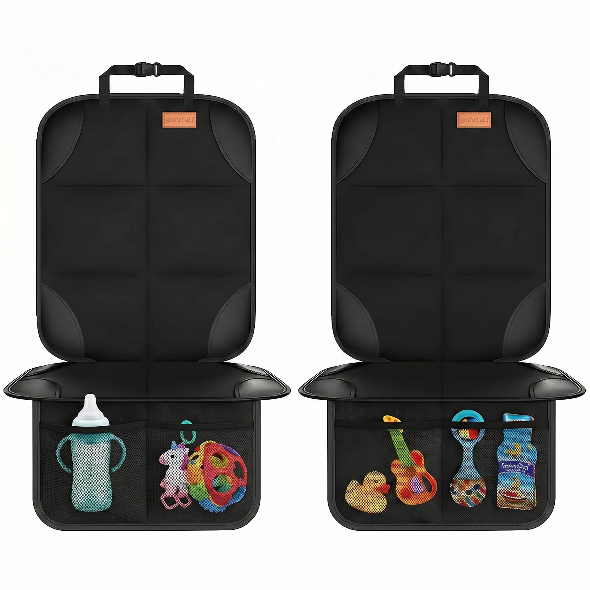 SMART ELF 2 pack Car Seat Protector - for kids, Child with Waterproof Fabric & Thickest Padded Cover & Featuring Best Size Coverage Available & Organiser Pockets - Fits Isofix