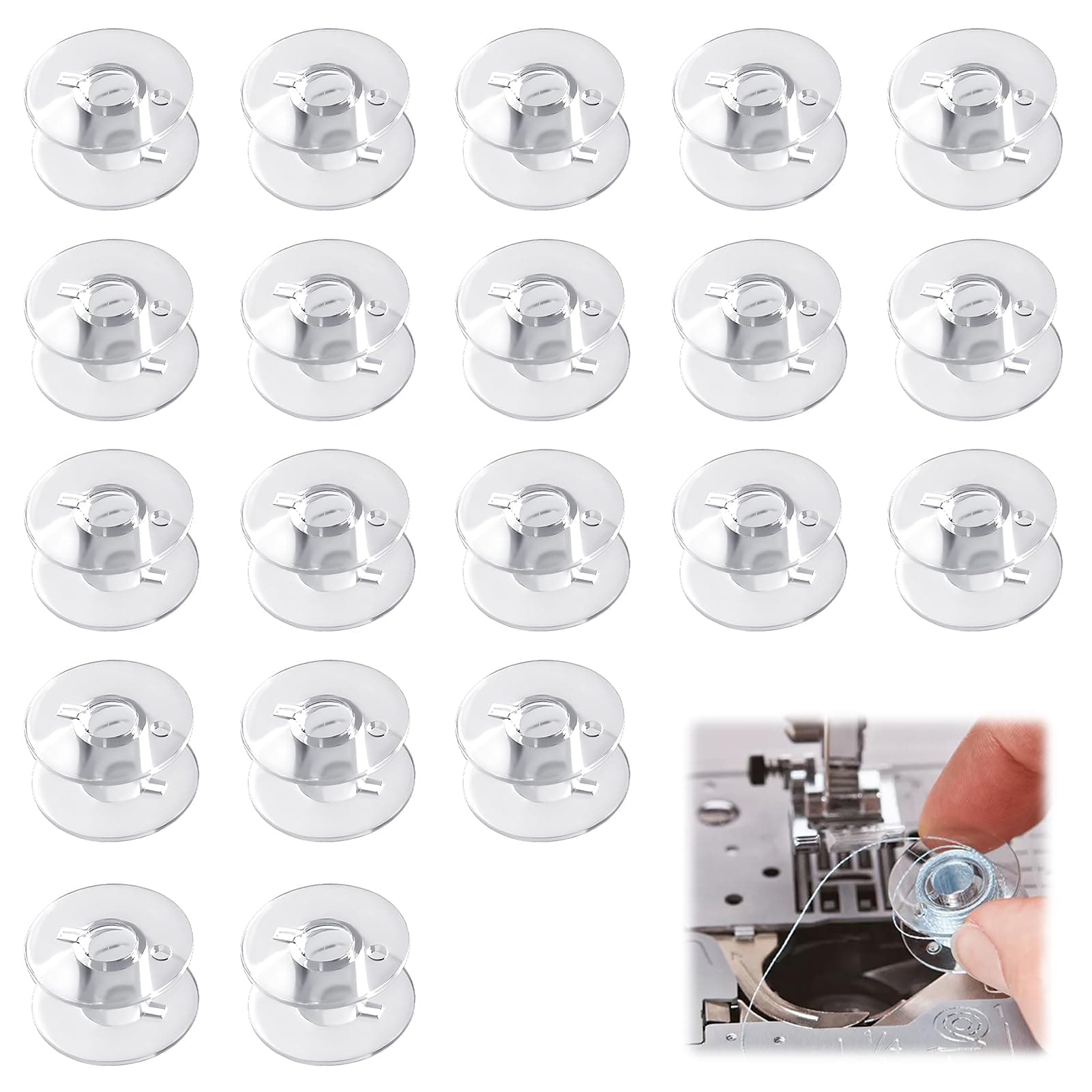 20Pcs Sewing Machine Bobbins for Janome Clear Plastic Bobbin Holder Set Transparent Household Bobbins Compatible with Janome Machine Sewing DIY Craft Clothings Projects, Clear