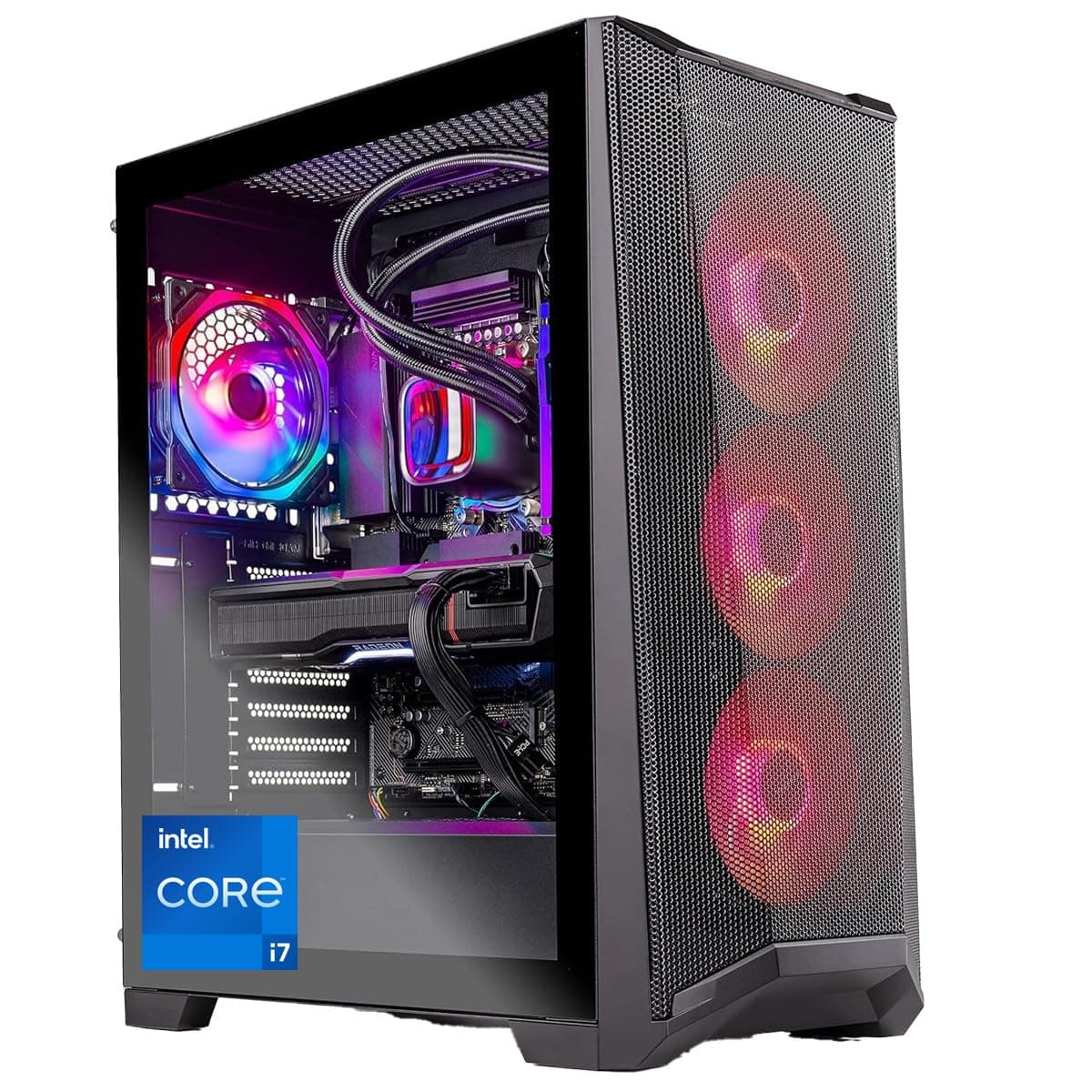 Chronos Gaming PC Desktop – Intel Core i7 13700K 3.4 GHz, NVIDIA RTX 4070, 1TB NVME SSD, 32GB DDR5 RAM RGB, 750W Gold PSU, 360mm AIO, 11AC Wi-Fi, Windows 11 Home 64-bit,Black