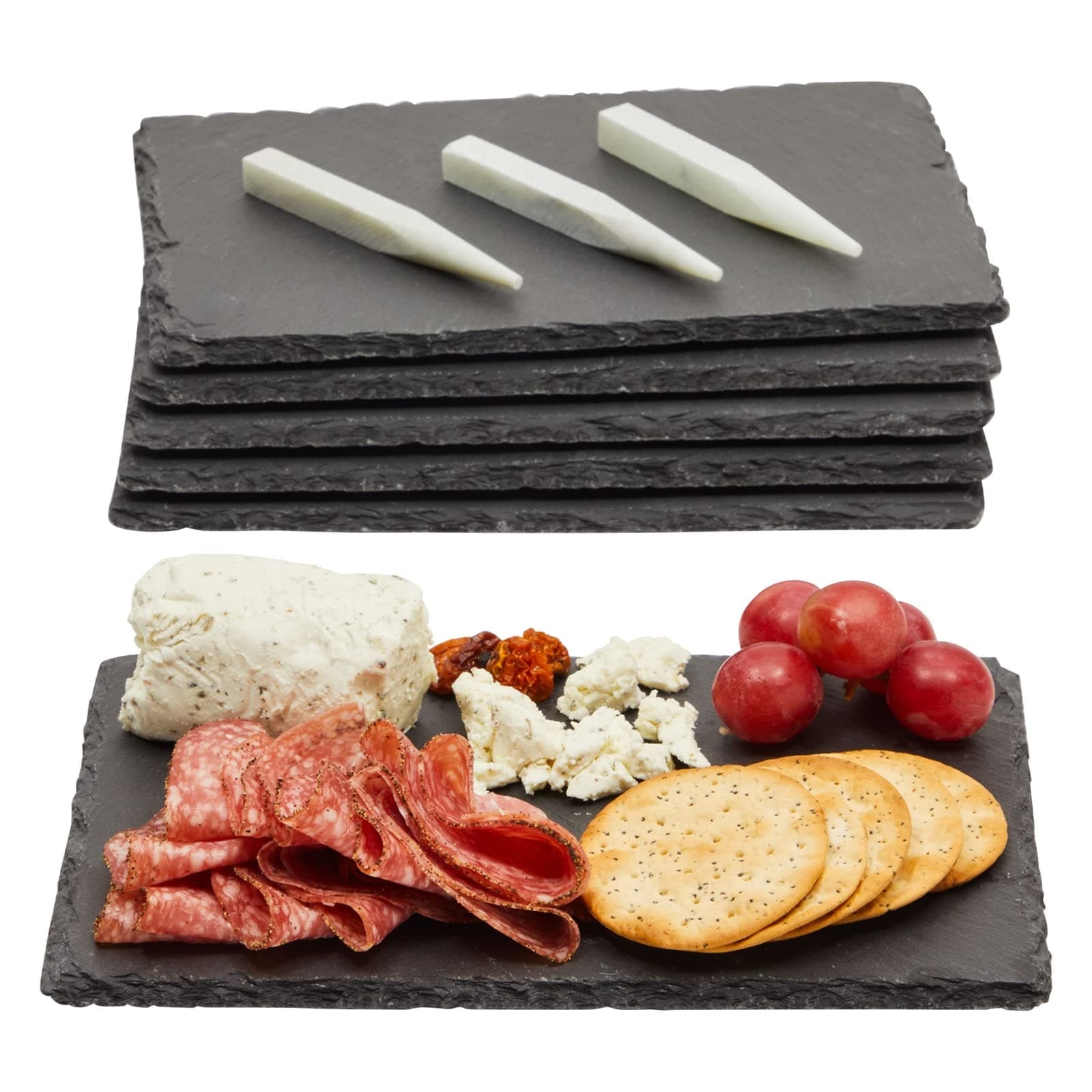 Juvale Mini Charcuterie Boards - 6-Pack, 6 x 8.75 in, Black Slate - Slate Charcuterie Boards & Cheese Platter for Sushi & Appetizers