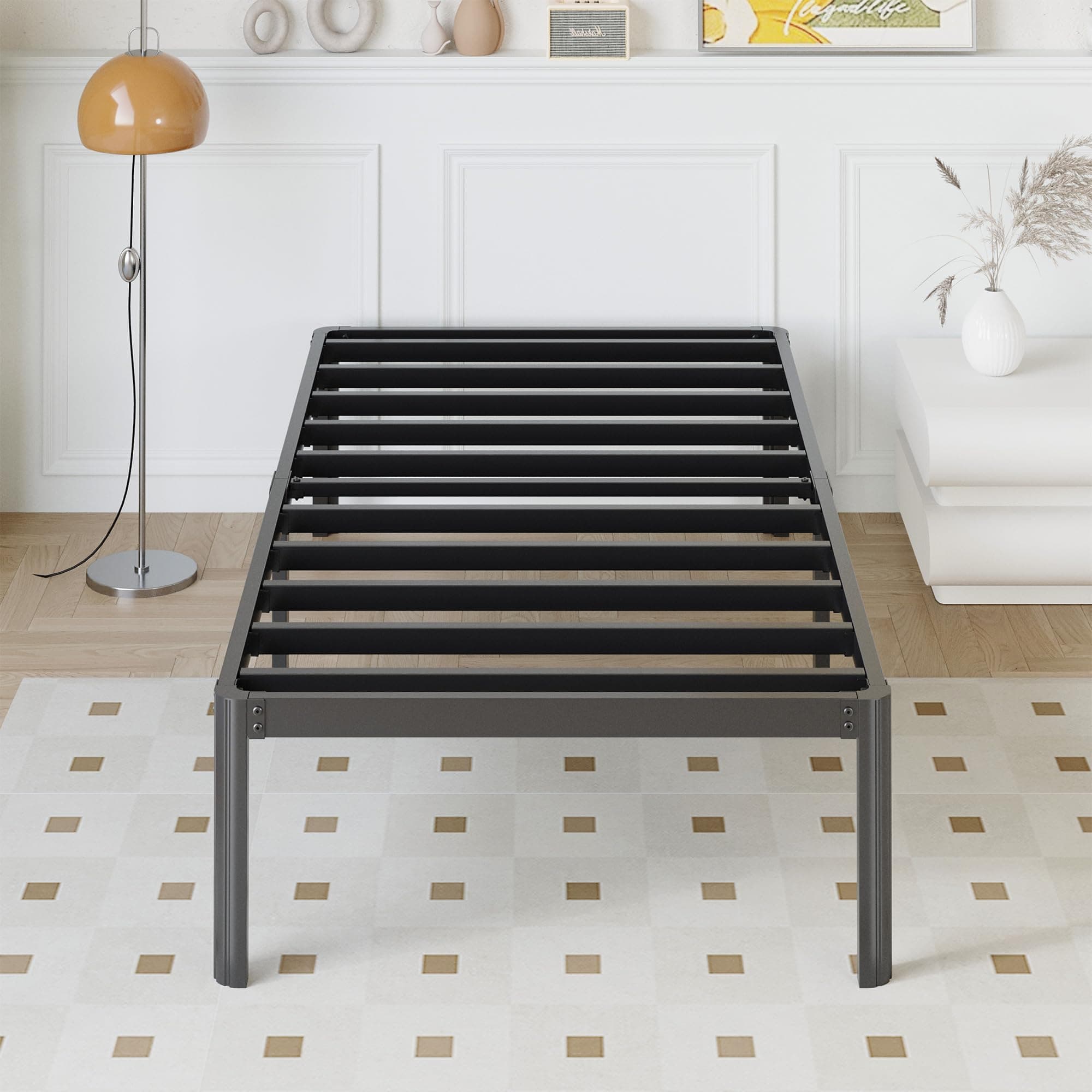 14 Inch Twin Bed Frames Rounded Corner Legs Heavy Duty Platform Twin Metal Bed Frame for Kids, Easy Assembly, Noise Free, No Box Spring Needed, Black.