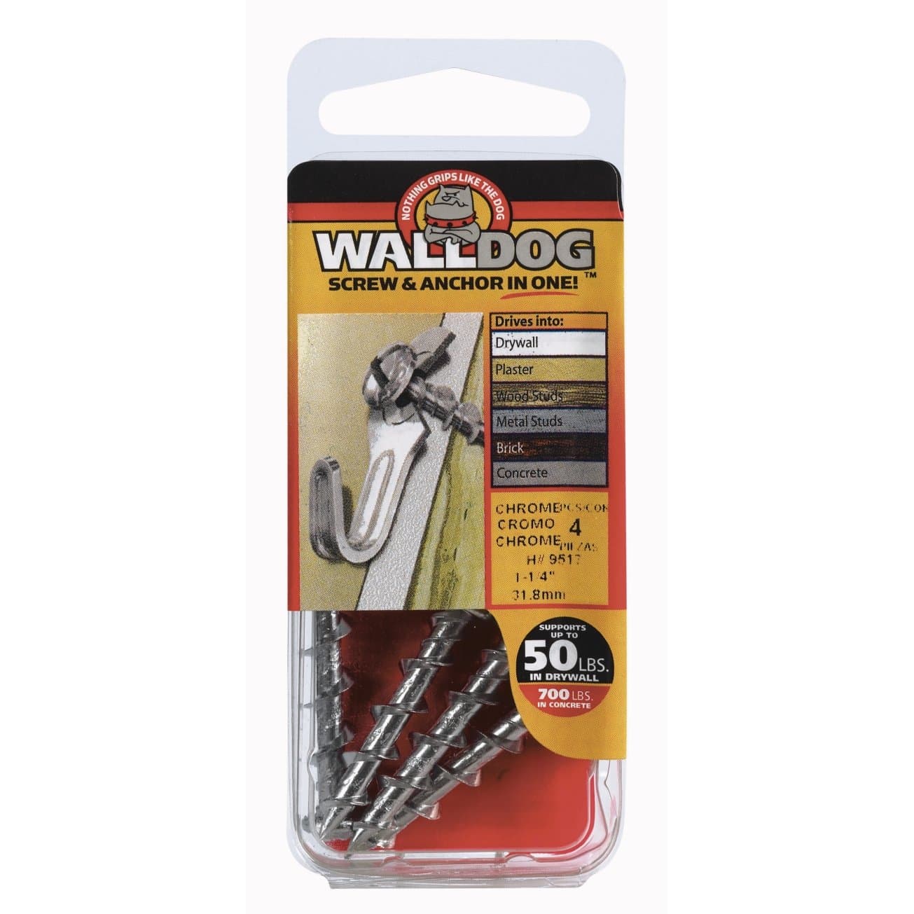 Hillman 3/16 in. Dia. x 1-1/4 in. L Chrome Pan Head Walldog Screw & Anchor 4 pk