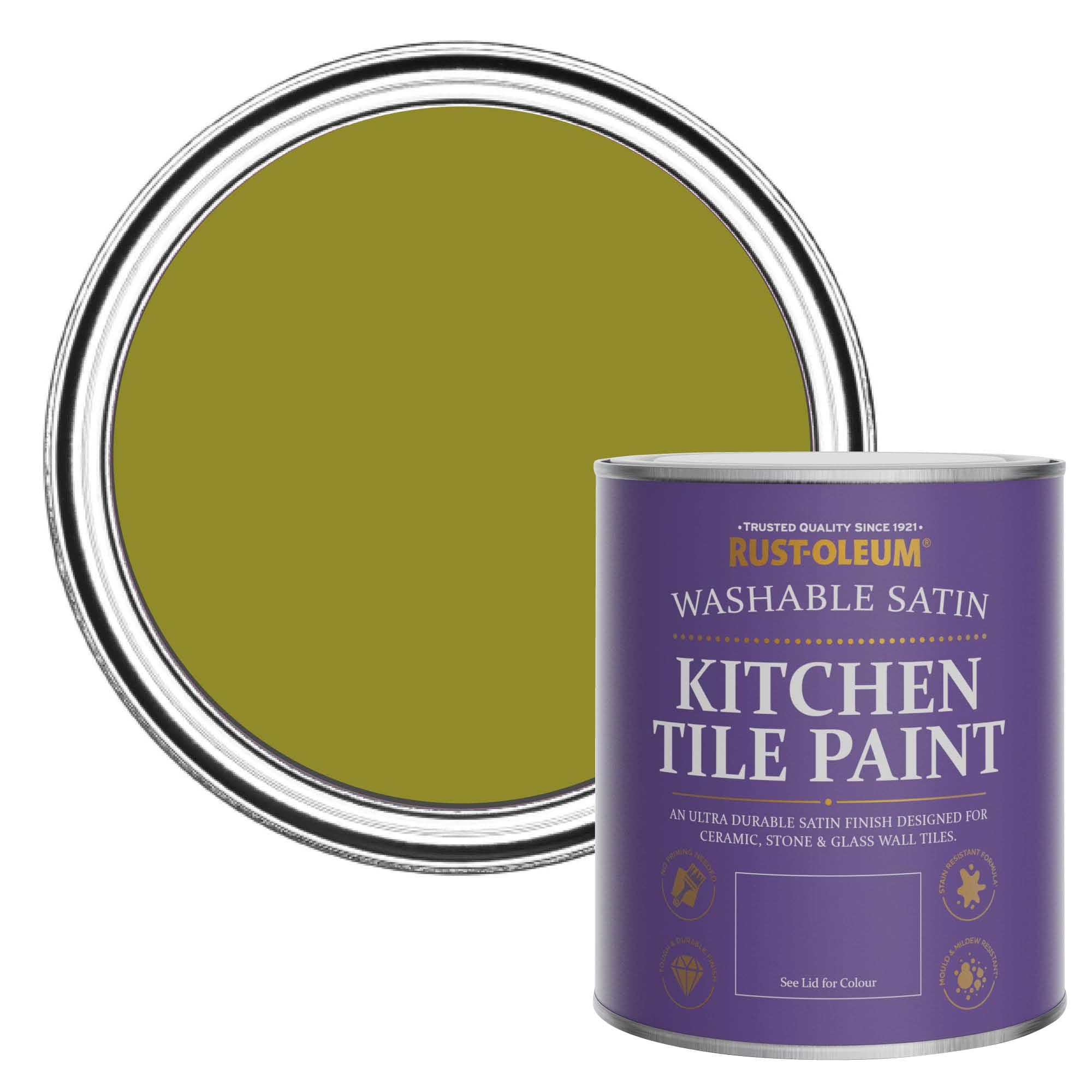Rust-Oleum Green water resistant Kitchen Tile Paint in Satin Finish - Pickled Olive 750ml