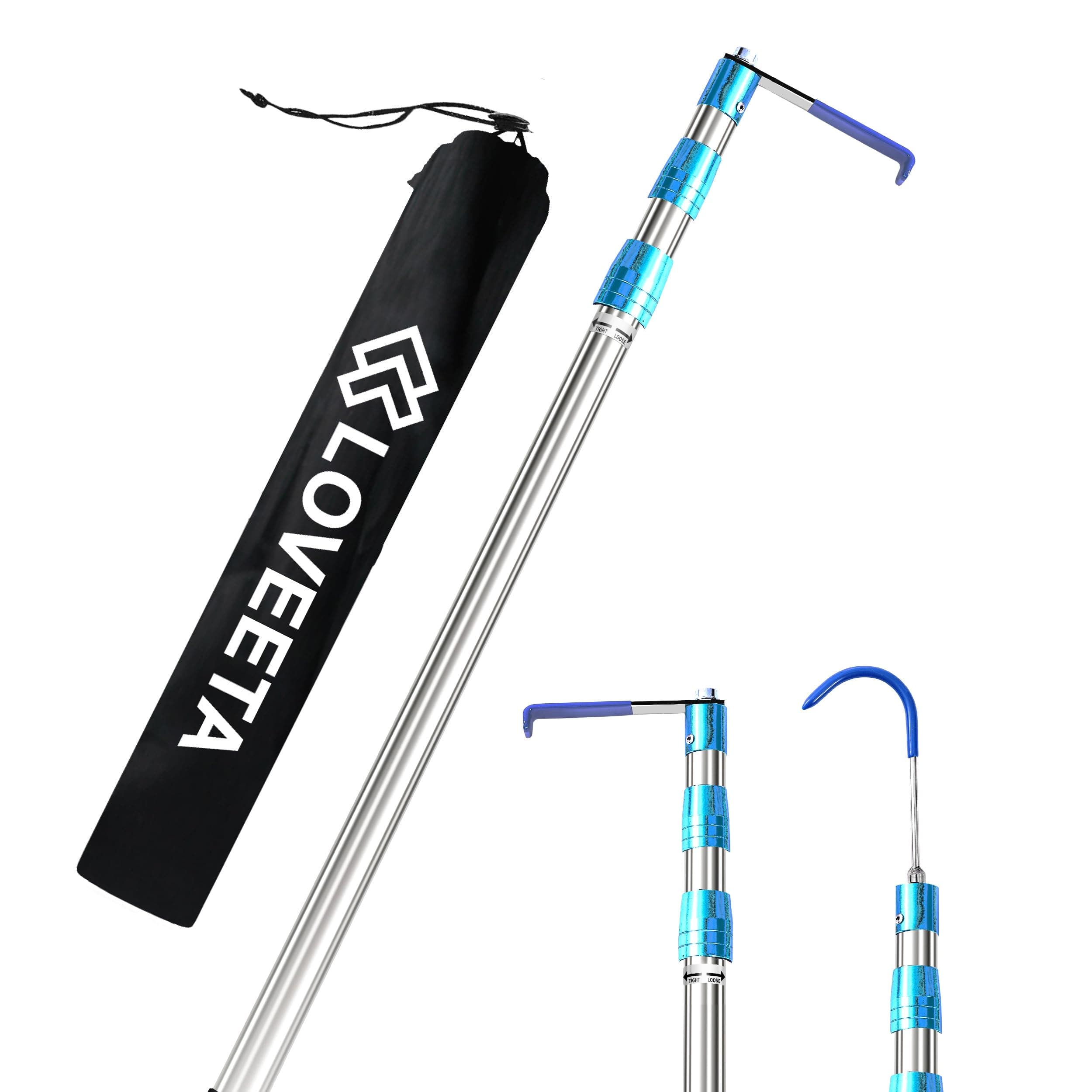 6.3 Ft Cargo Grabber Reach Retriever Tool - 2.0 New Upgraded Extendable Pickup Truck Bed Accessories, Multi-Use Truck Bed Reach Tool (Titanium Silver) - 2 Hooks