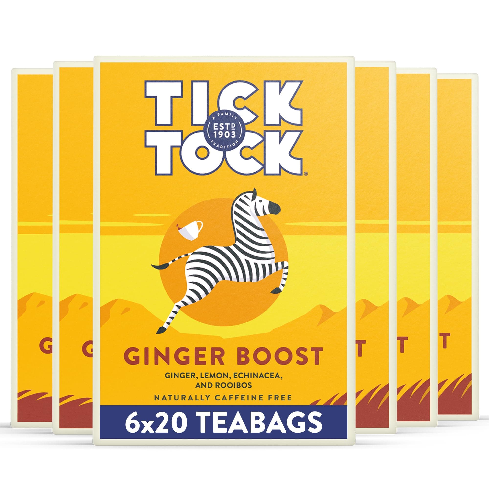 Wellbeing Ginger Boost Tea | Invigorating & Caffeine-Free Fiery Ginger & Zesty Lemon Rooibos Tea | Naturally Uplifting Herbal Tea | Pack of 6 x 20 Tea Bags (120 Teabags)