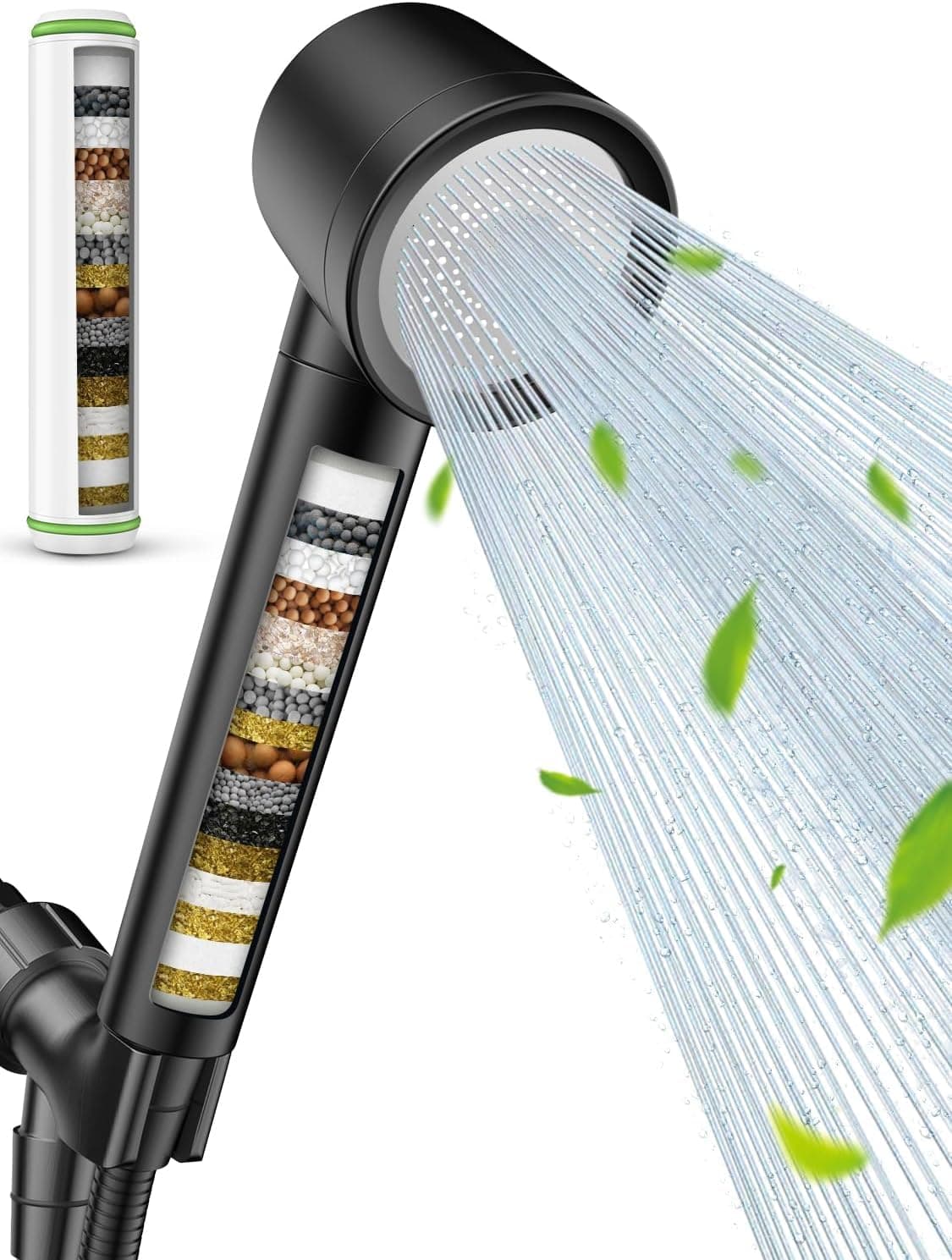 Filtered Shower Head with Handheld - 18 Layers Filter High Pressure Handheld Showerhead with Hose,Bracket, Hard Water Filters, Reduce Dry Itchy Skin, Silicone Back Massage