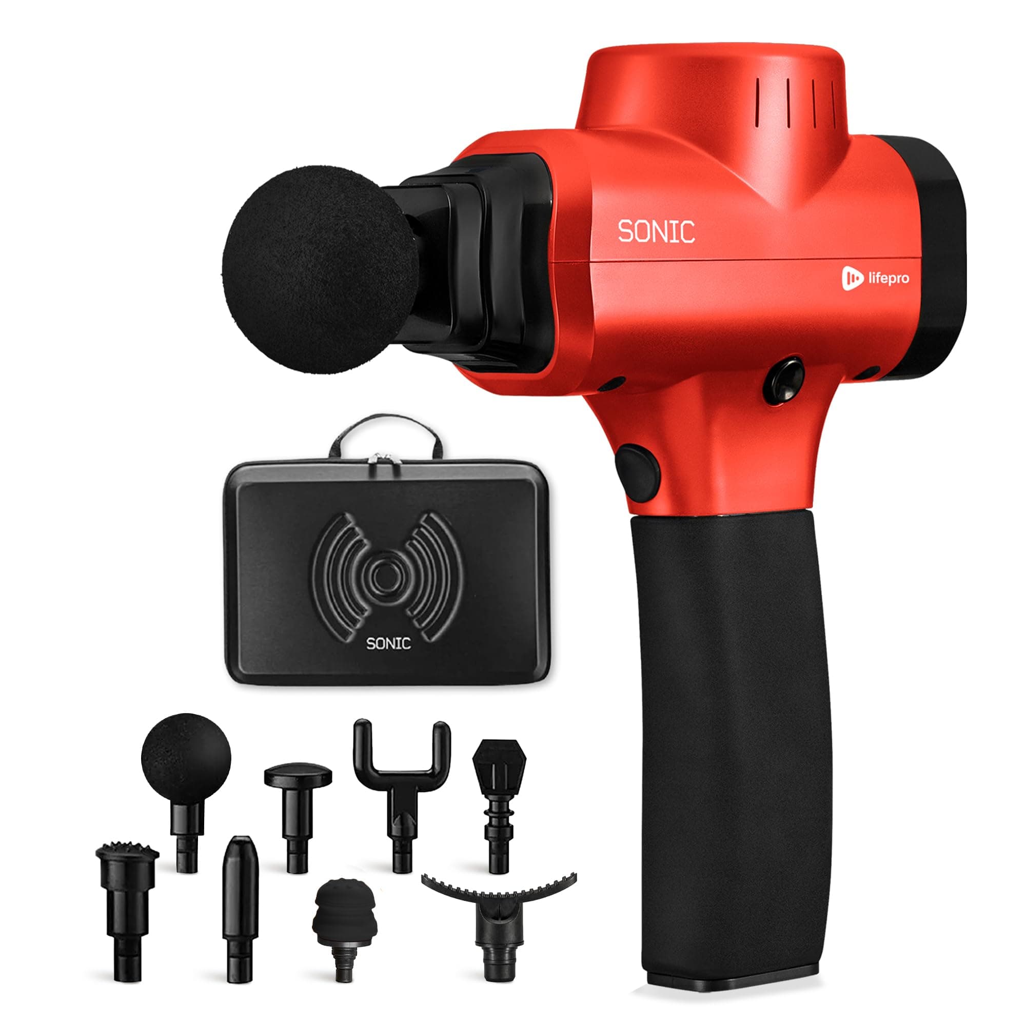 LifePro Massage Gun & Massage Gun Holder (Sold Separately) - Percussion Muscle Massager for Athletes with 8 Heads and 5 Speed Settings - Deep Tissue Back Muscle Massager Extender for Recovery