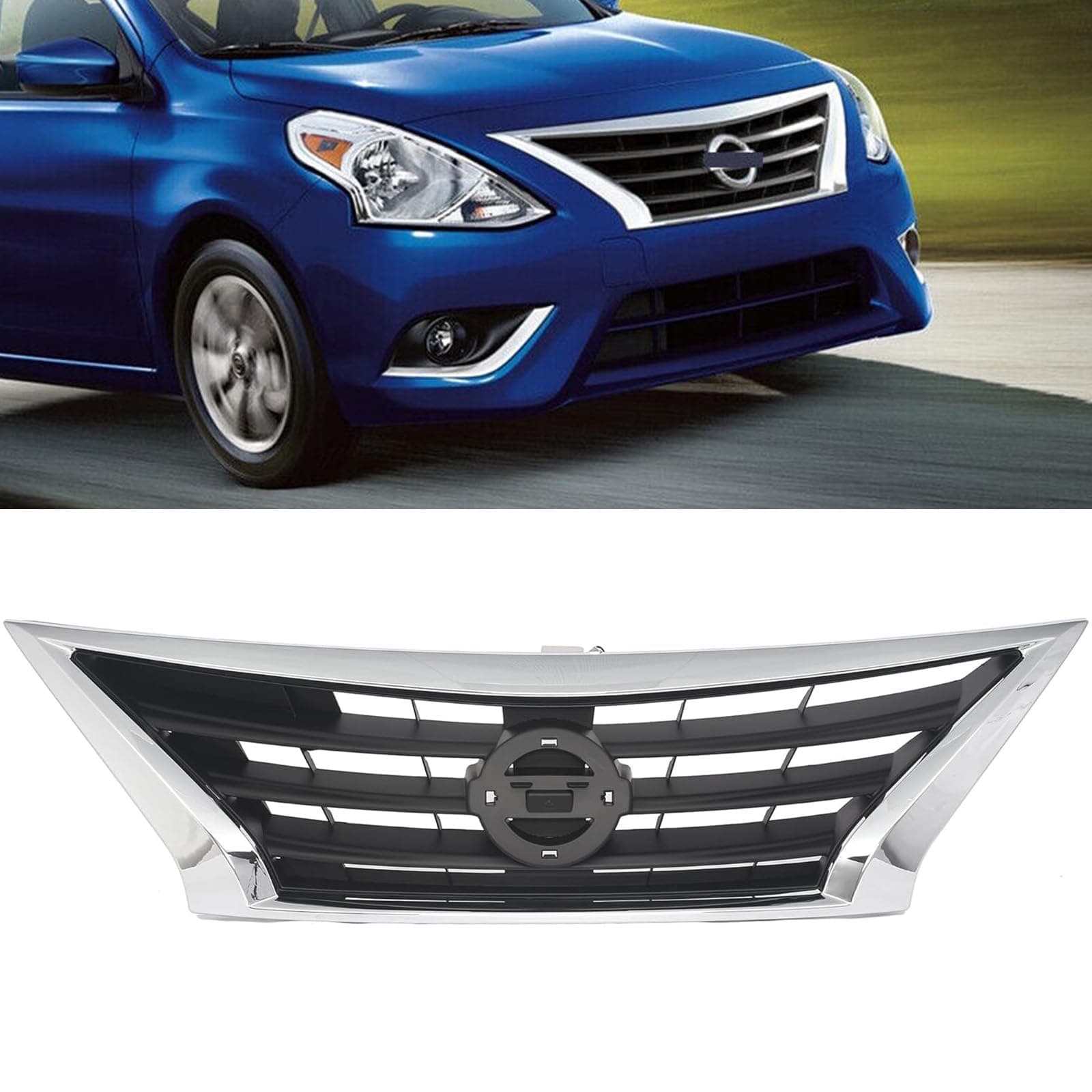 For 2015 2016 2017 2018 Nissan Versa Front Bumper Grille Upper Grill Assembly Chrome Replace OE NI1200261
