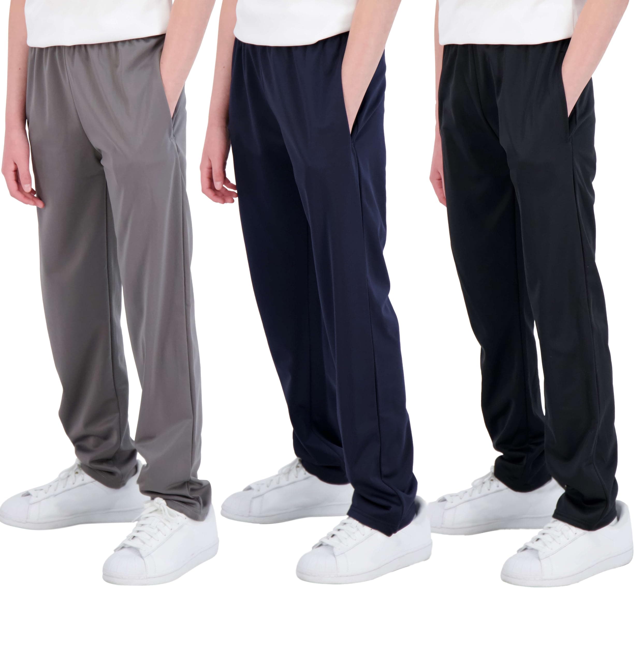 Real Essentials 3 Pack: Boys' Tricot Open Bottom Fleece-Lined Sweatpants with Pockets