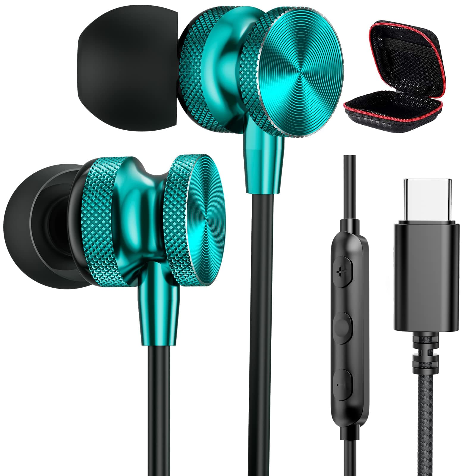 USB C Headphones for Apple iPhone 16 15 Pro Max iPad 16e Google Pixel 9 8 8A 7 6 Type C Corded Earphones Small In Ear Wired Earbud Microphone for Samsung Galaxy S25 S24 S23 FE S22 Ultra S21 Plus Green