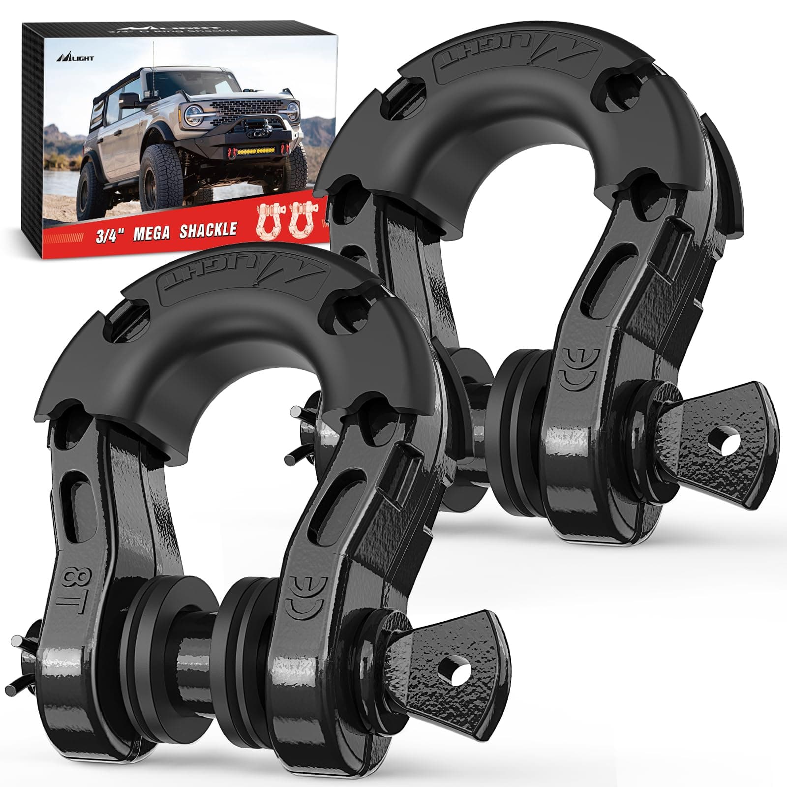 Nilight 2 Pack 3/4" Mega D-Ring Shackle with 7/8" Screw Pin 68,000LBS Break Strength, Heavy Duty Off Road Recovery Shackle for Use with Tow Strap, Winch, Off-Road Jeep Truck Vehicle, 2 Years Warranty
