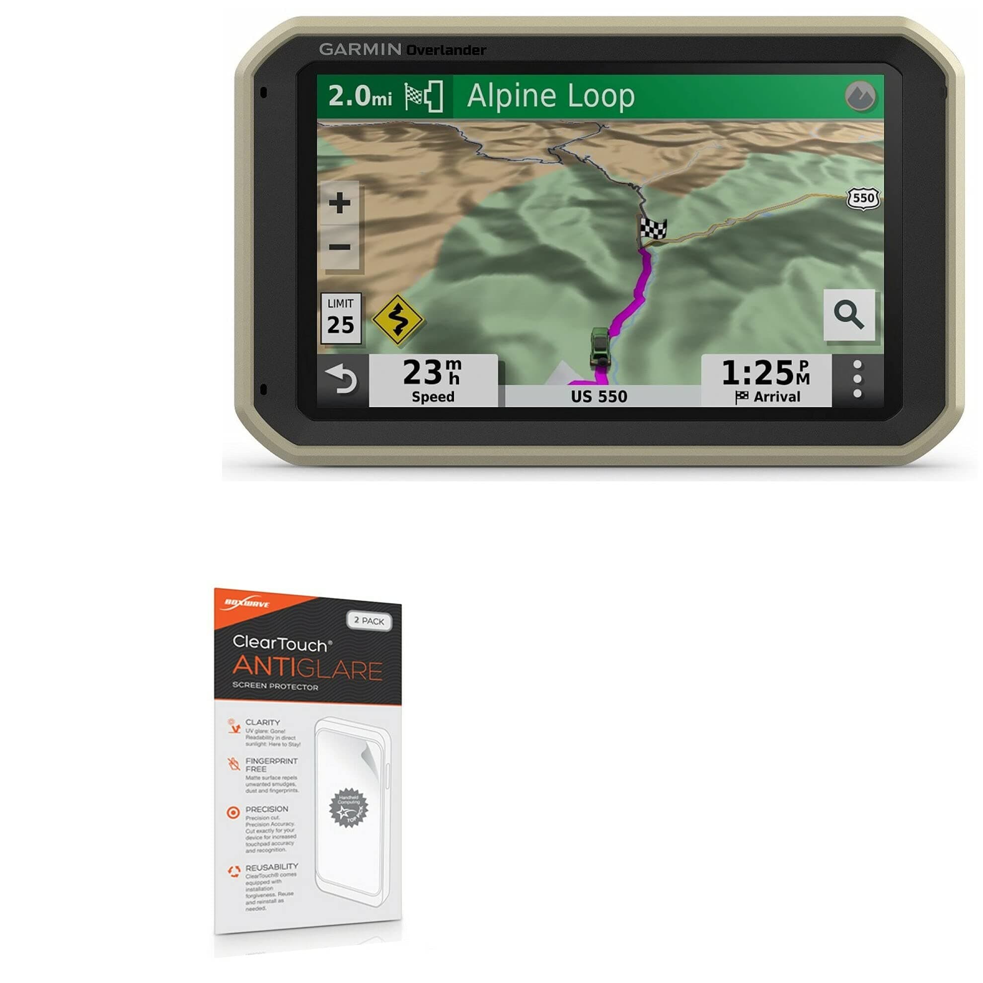 BoxWave Screen Protector Compatible with Garmin Overlander - ClearTouch Anti-Glare (2-Pack), Anti-Fingerprint Matte Film Skin