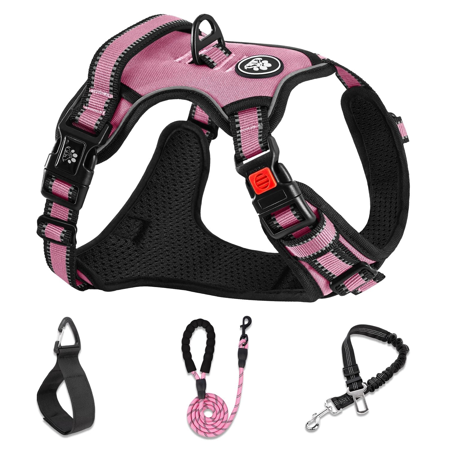 NESTROAD No Pull Dog Harness,Adjustable Oxford Medium Dog Harness with Leash,Reflective No-Choke Pet Vest Harness with Easy Control Soft Handle for Small Medium Large Dogs(M,Pink)