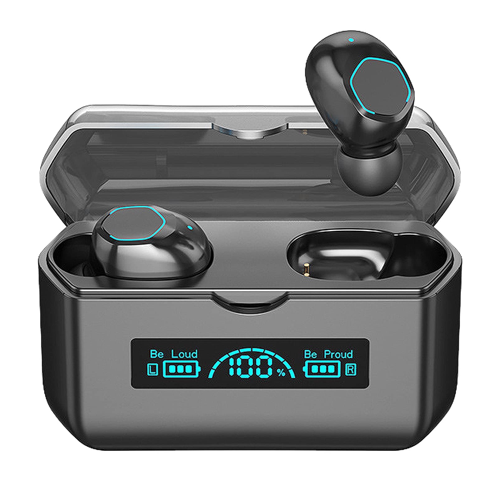 Wireless Earbuds, Wireless 5.3 Earphones Button Control HiFi Sound with Mic, 150H Deep Bass CVC8.0 Tech Noise Cancelling Bluetooth Headphones,IPX7 LED Display Headset Mini Ear Buds for Work/Sport