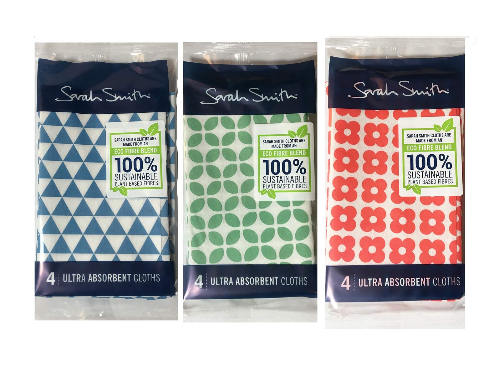 Sarah Smith Mixed Pattern Sustainable Cloths x 12 (4 red+4blue+4green), Large