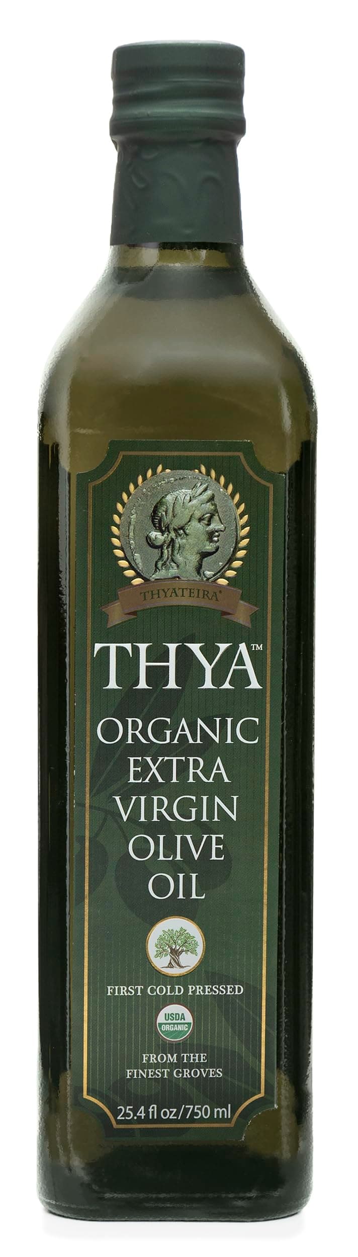 USDA Organic Extra Virgin Olive Oil by THYA, First Cold Pressed, Single Source, Unblended, Natural, NON-GMO EVOO for Salad, Cooking, Baking, Dipping, (25.4 fl oz/ 750ml)