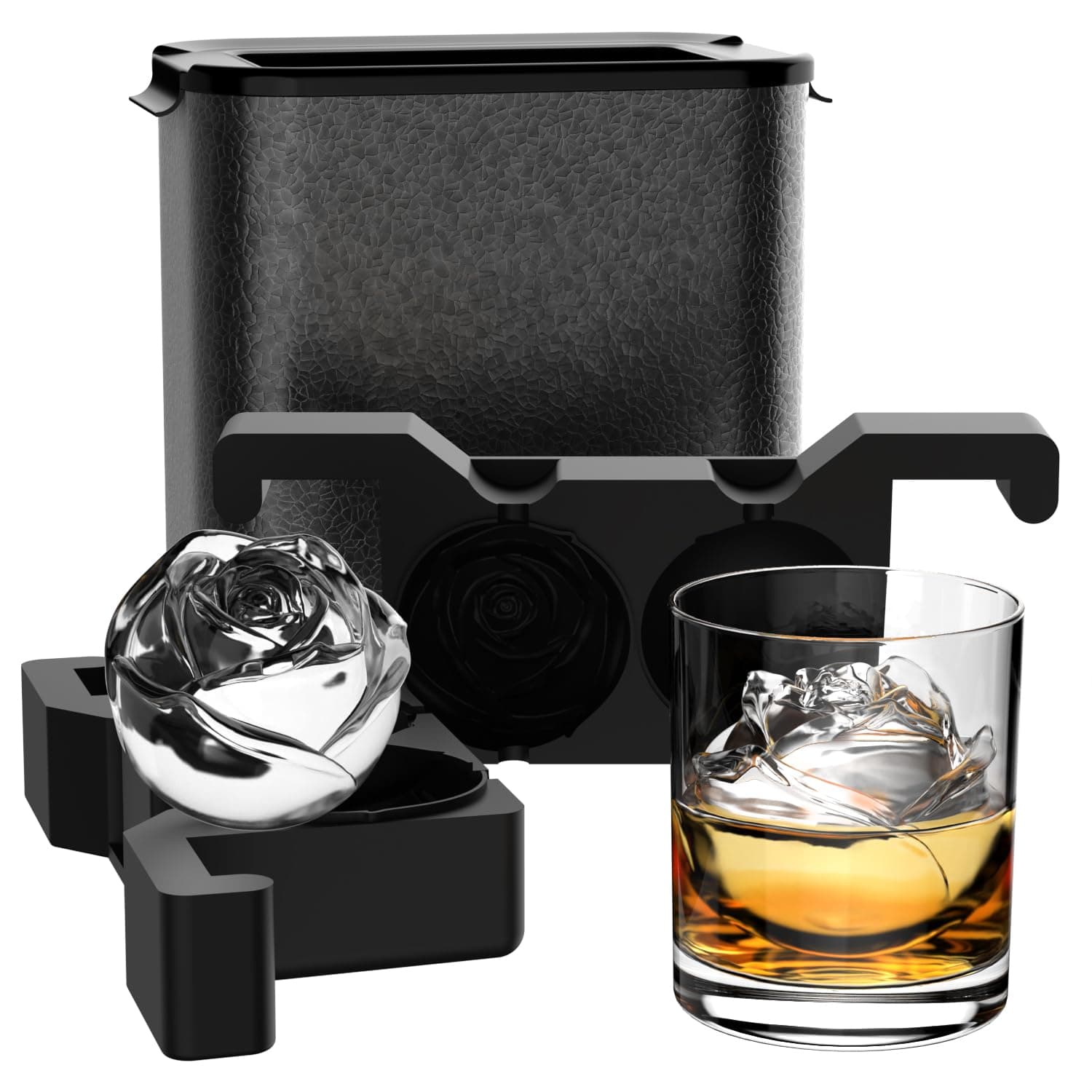 TINANA Rose Clear Ice Cube Maker: 2.5 Inch Crystal Clear Ice Cube Tray - 3D Rose Large Ice Ball Maker - Flower Shape Ice Cubes for Whiskey Cocktails Bourbon