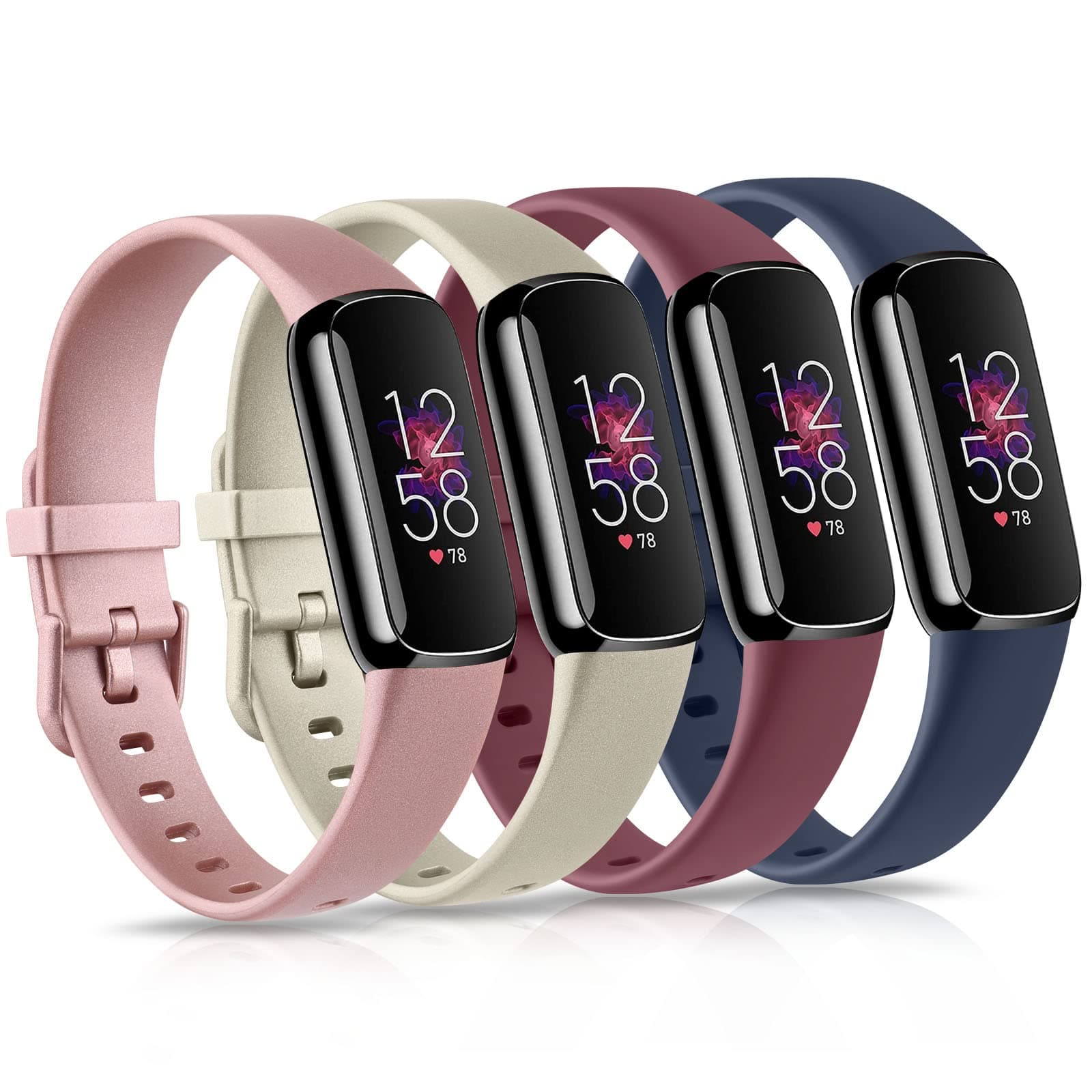 4 Pack Bands for Fitbit Luxe Bands, Soft Silicone Wristband Replacement Strap for Fitbit Luxe/Luxe Special Edition Fitness Tracker Women Men (Small, Gold/Rose Gold/Wine Red/Navy Blue)
