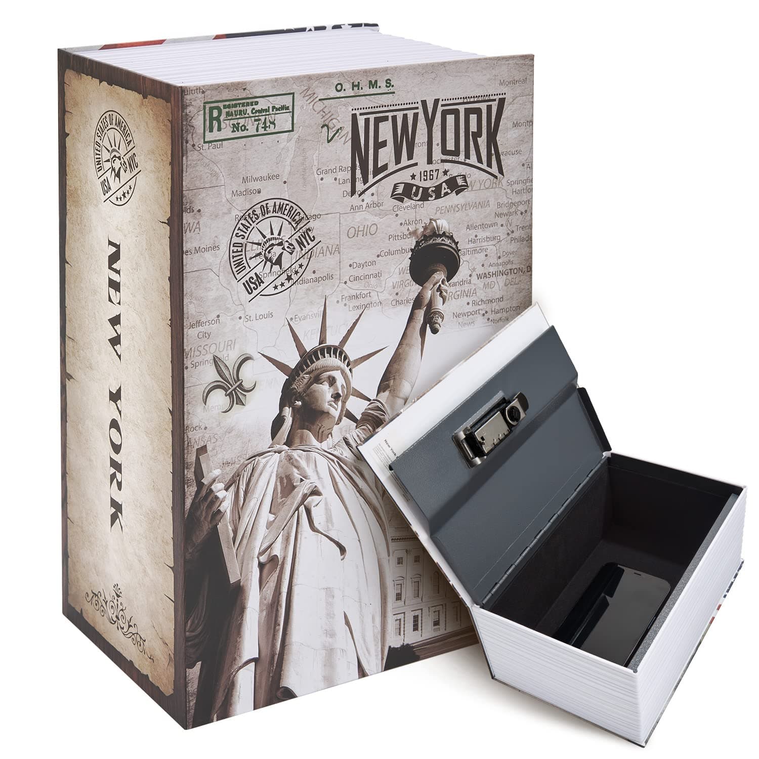 Diversion Book Safe, Ohuhu Extra Large Multi-Use Metal Book Safe with Combination Lock, Stash Safe Box, Secret Safe Containers Portable Storage Container for Money, Jewelry Documents or Valuables