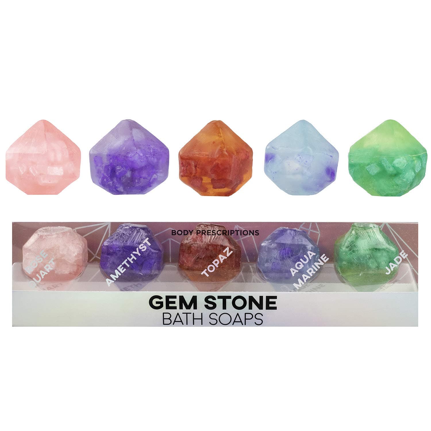 Body Prescriptions Gem Stone Bath Soaps, 5 Gem Birthstone Shaped Soap Rock for Bath or Display, Party Favor and Gift for Women and Girls, 1.06 Oz Bath Gem Soaps