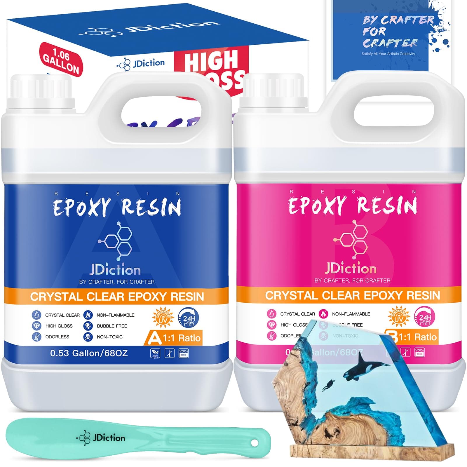 High Gloss Epoxy Resin - 4.5L/1 Gallon Crystal Clear 1:1 Mix Resin, Bubbles Free & Self Leveling Casting Resin for Worktops, Wood, Jewellery Making & Crafts - UV & Heat Resistant, Non-Toxic