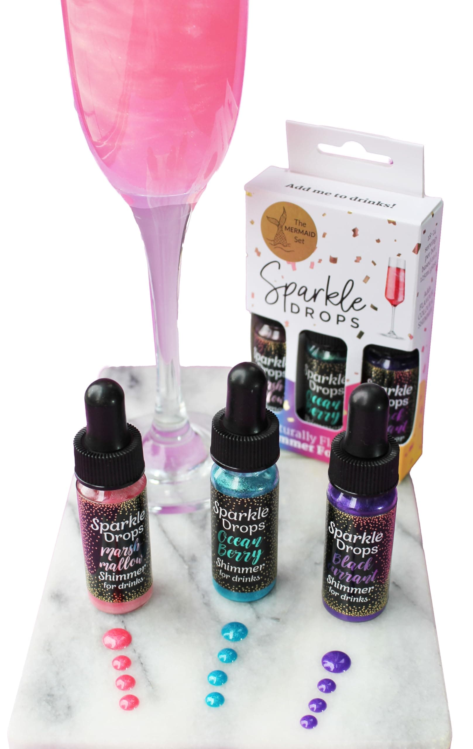 – Sparkle Drops Mermaid Gift Set Drinks Shimmer For Gin, Prosecco And Sparkling Wine, Natural flavours, Party Gift (30ml, 24 servings)