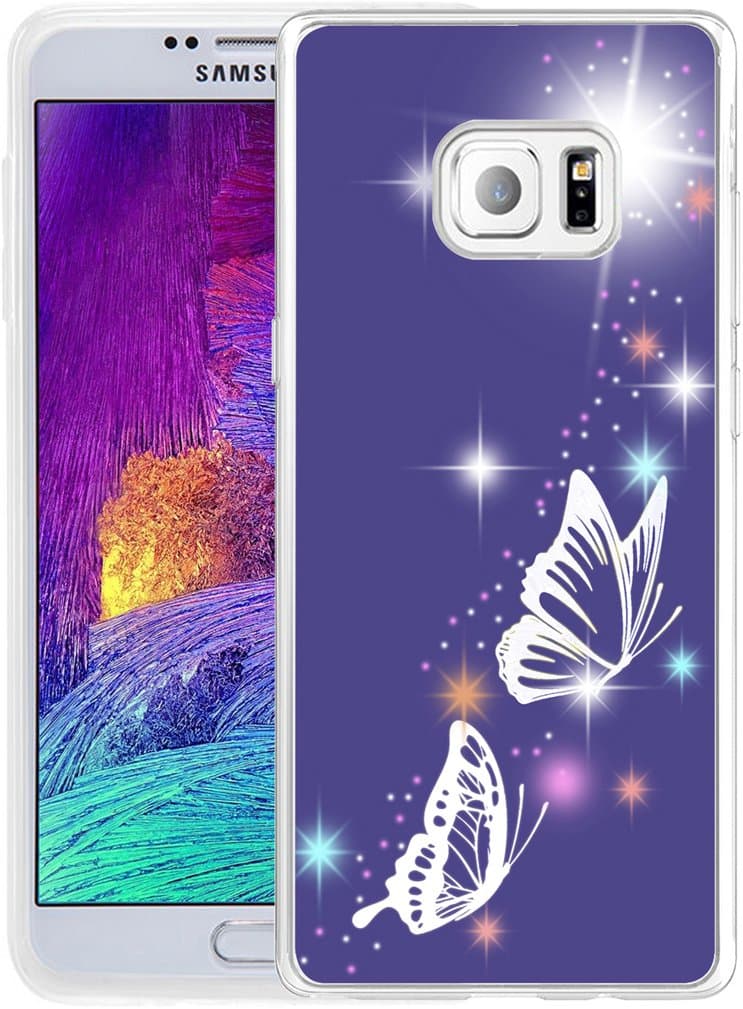 Note 5 Case Butterfly,Hungo Soft TPU Silicone Protective Cover Compatible with Samsung Galaxy Note 5 Beautiful Purple Butterfly Animal Print