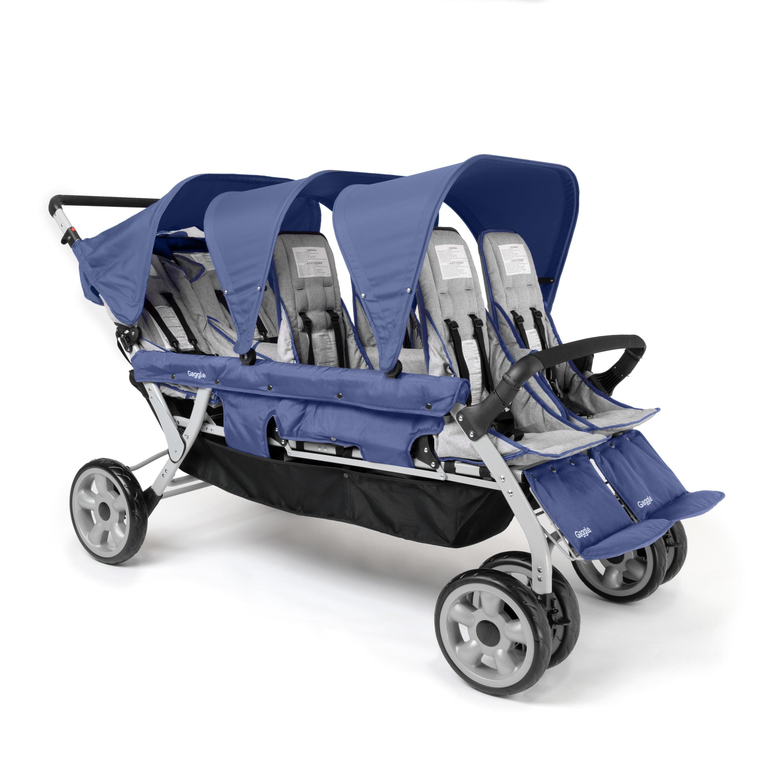 Gaggle by Foundations Jamboree 6 Seat Multi-Child Stroller with Sun Blocking Canopies | Reclining Seats | 5-Point Safety Harness | Compact Fold for Daycares, Parks & Travel | Navy