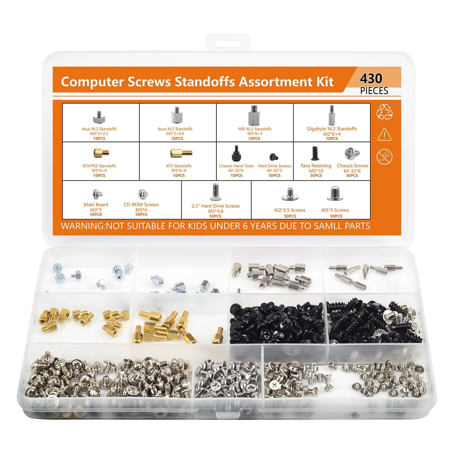 430PCS M.2 SSD Motherboard Standoffs Computer Screws, M.2 SSD Mounting Screws for ASUS Gigabyte MSI Motherboards, Computer Screws for Hard Drive PC Fan Power Supply Graphics PC Case, for DIY & Repair