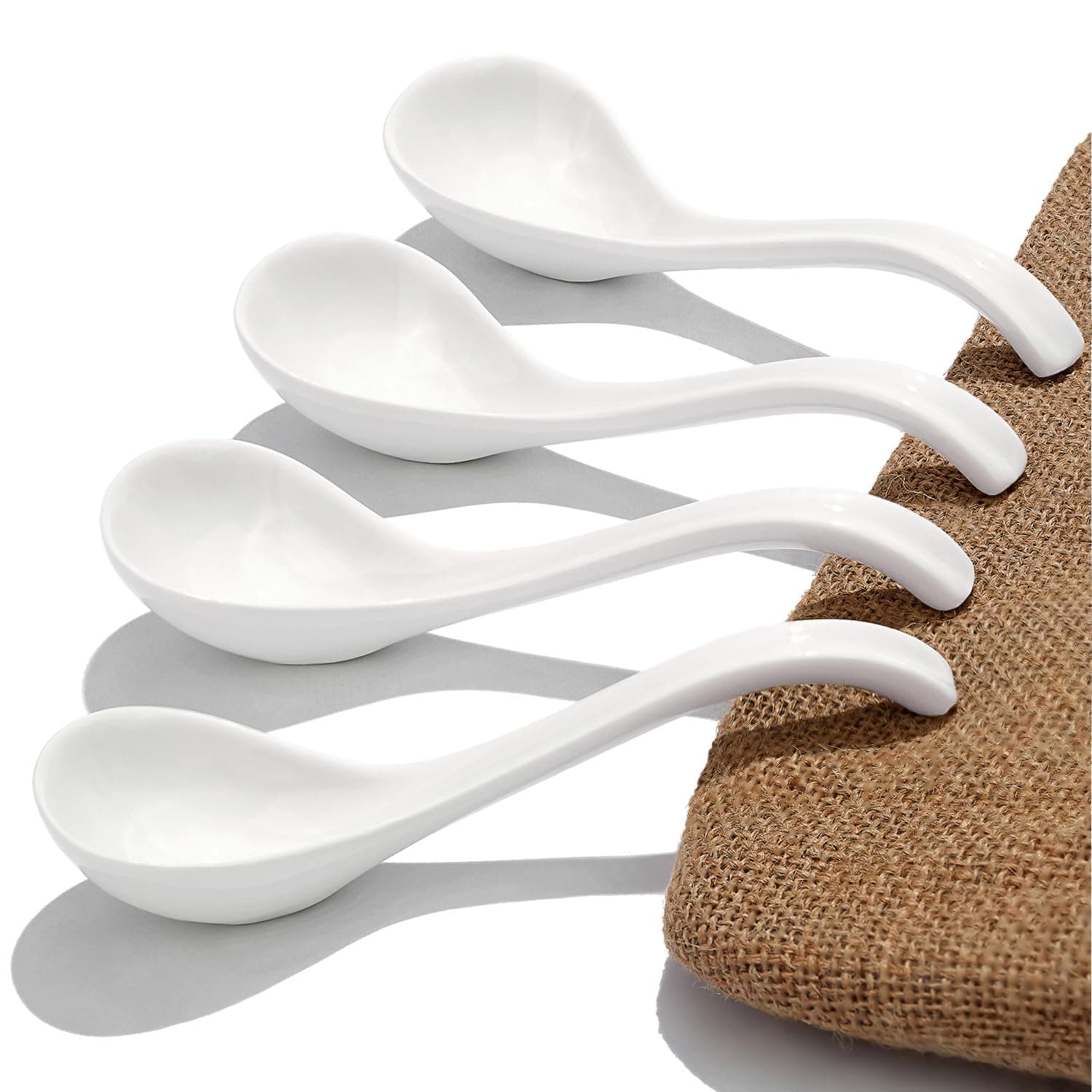 Asian Ceramic Soup Spoon, with Long Handle Easy to Hold, Non-slip Bottom, for Japanese Ramen, Chinese and Vietnamese Wonton, Noodle Soup Spoons (V88)