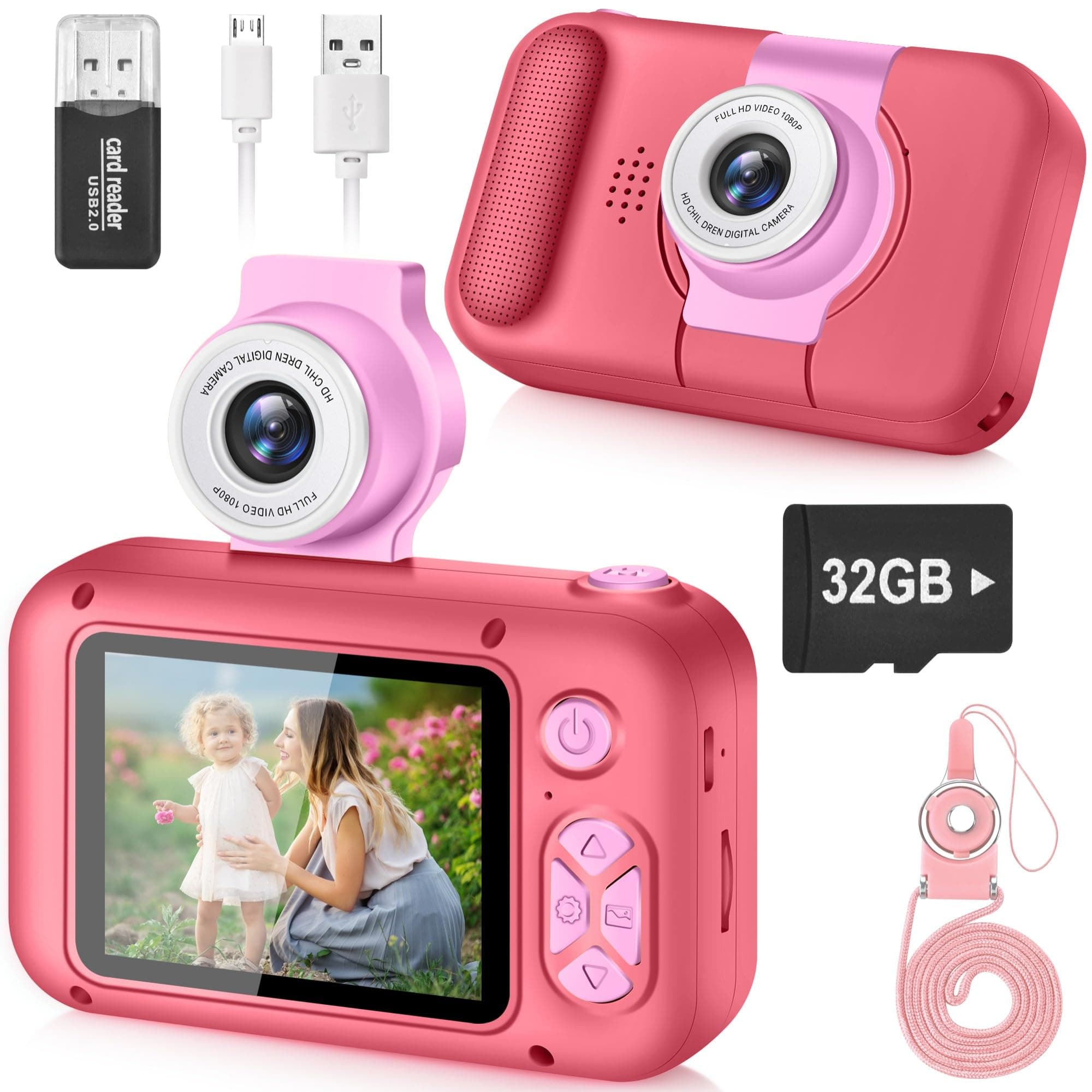 – ARNSSIEN Kids Camera Toy for 3 4 5 6 7 8 9 10 11 12 year old Girls/Boys,Kids Digital Camera for Toddler with 180°Flip Lens&2.4in IPS Screen,Birthday Festival Present Toy for Girls/Boys,32 GB Card,X101