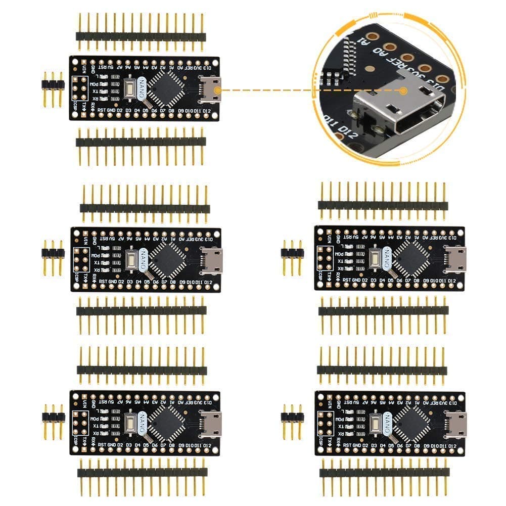 for Arduino Nano V3.0 Plus, Micro USB Nano Board ATmega328P 5V 16M Micro-Controller Board (Pack of 5)