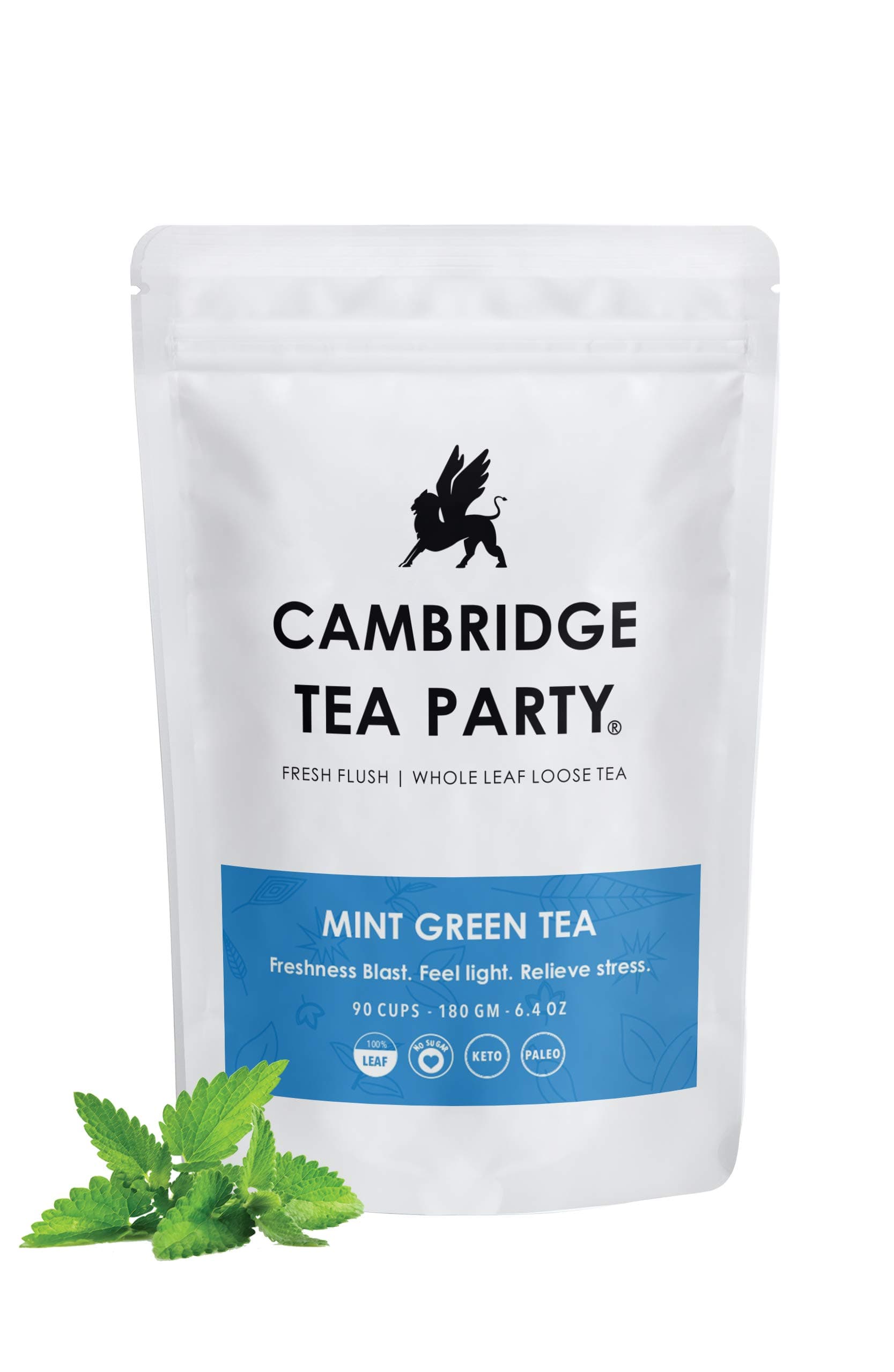 Cambridge Tea Party Refresh, Tulsi Mint Green Tea, Whole Leaf Loose Tea, 150g
