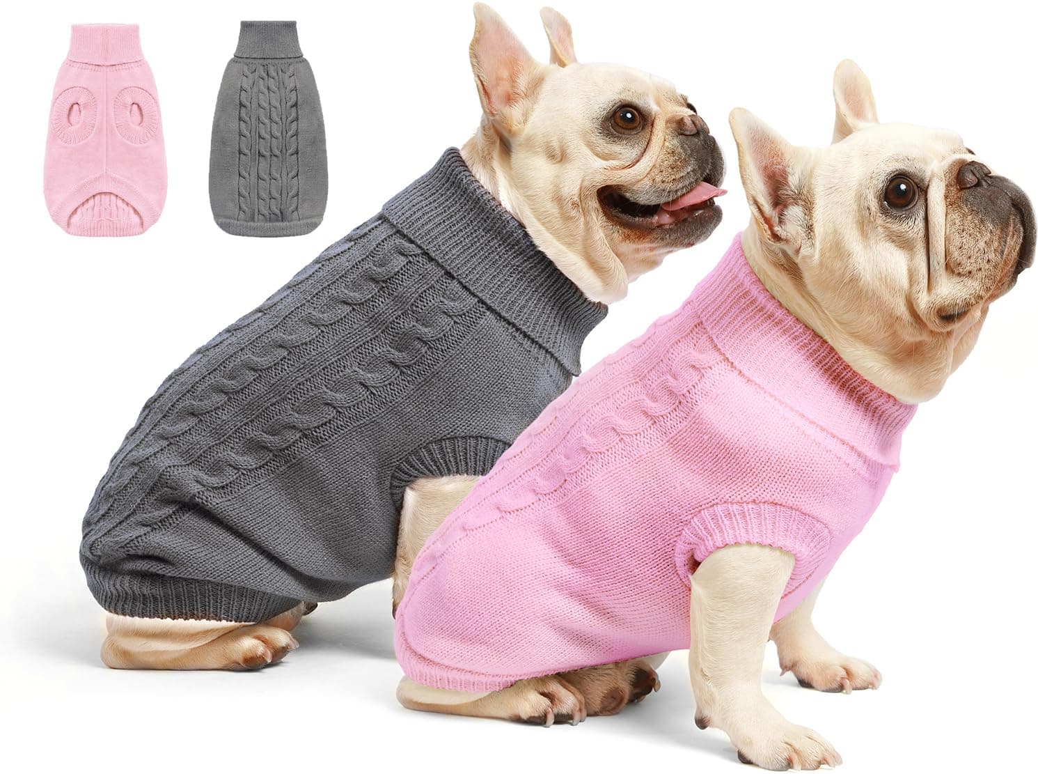 2 Pack Dog Sweaters for Small Dogs - Puppy Medium Warm Clothes in Winter, Turtleneck Pullover Design for Boy Girl Pet, Doggie, Cat, Kitten Chihuahua Bulldog Pug Beagles (XS, Grey, Pink)Carbonfree Certified