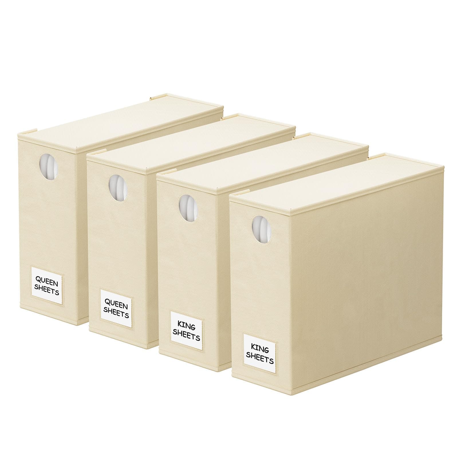 4 Pack Bed Sheet Organizers and Storage, Foldable Sheet Organizer for Linen Closet, Sheets Set Folder Keeper with Window XL (Queen & King Size) Organizing Bedding Container, Beige