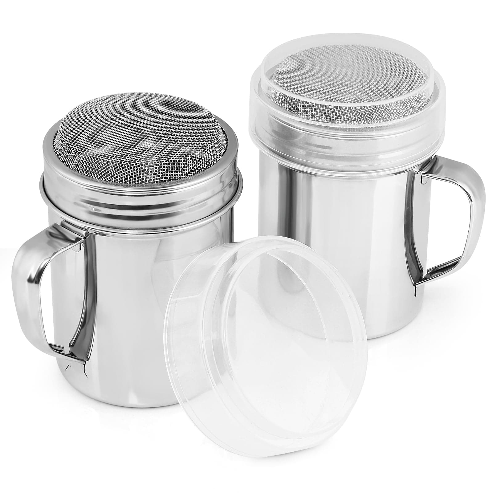 Accmor 10oz Powdered Sugar Shaker Duster with Handle, Flour Sifter Cinnamon Shaker, Stainless Steel Fine Mesh Dredges Shakers for Cinnamon Flour Salt Pepper Baking, 2 Pack