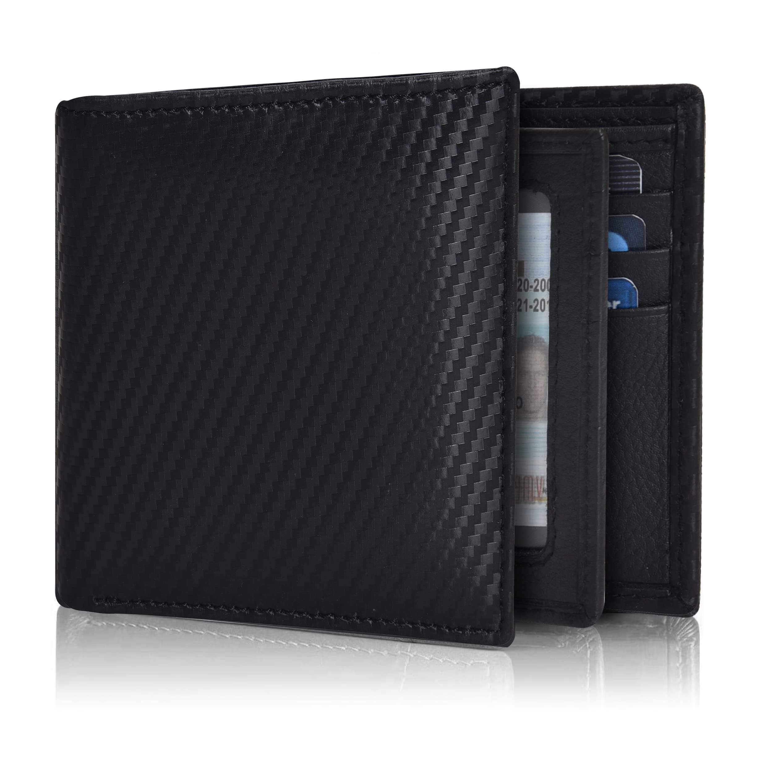 Leather Wallet for Men - RFID Bifold Wallets with 9 Credit Cards 1 ID Window Slim Minimalist Front Pocket Gift For Men