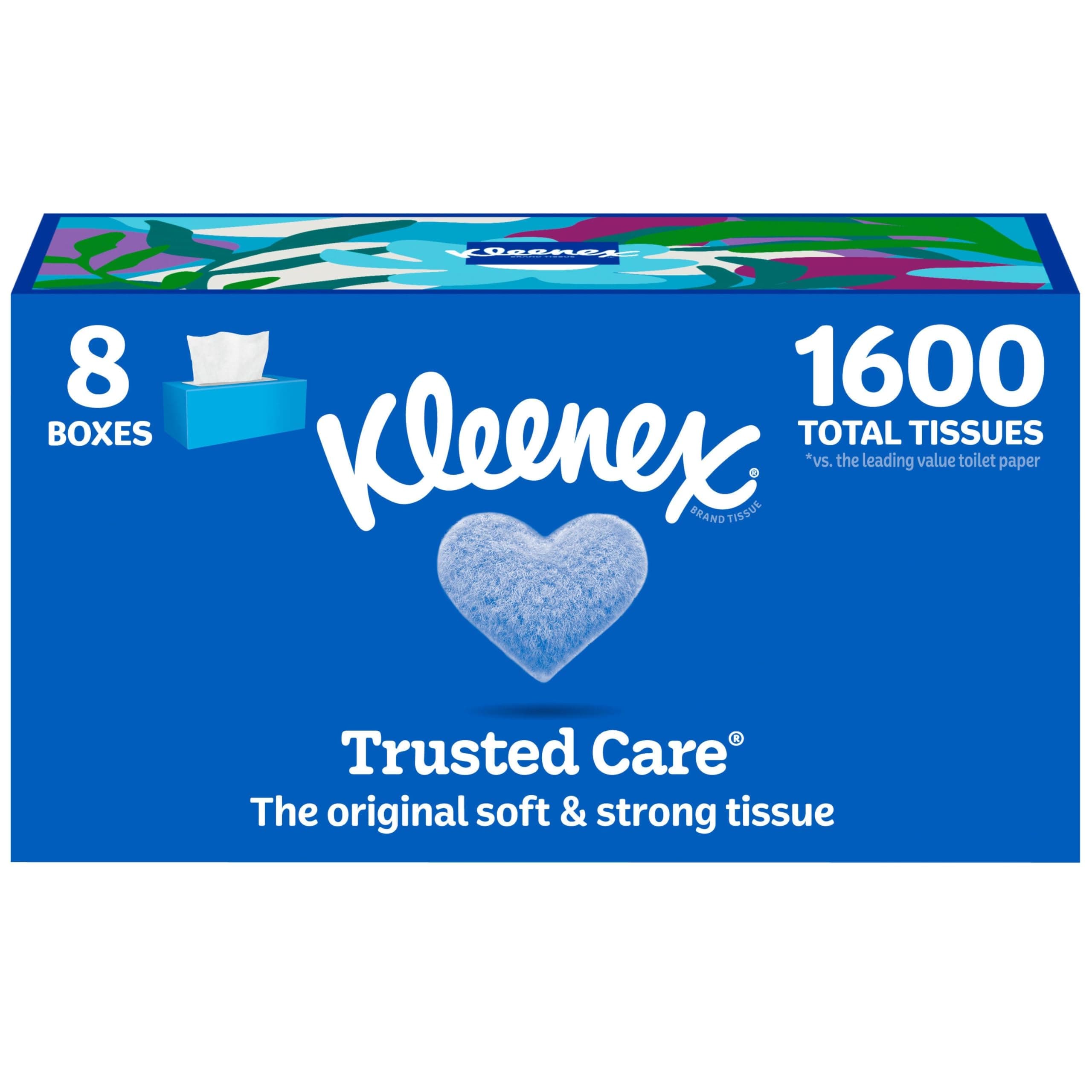 Trusted Care Facial Tissues, 8 Flat Boxes, 200 Tissues per Box, 2-Ply, Packaging May Vary