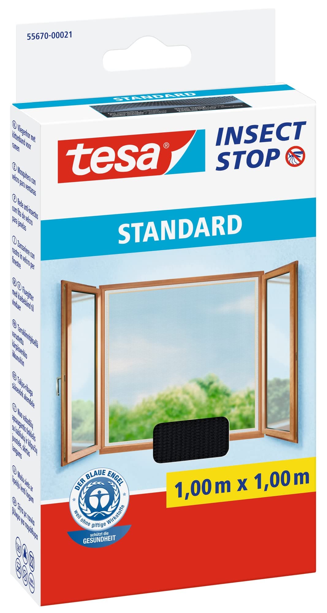 Tesa 55670-00021 Insect Stop Hook and Loop Standard Easy To Use, washable Insect Screen For Windows, 1 x 1 m - Anthracite